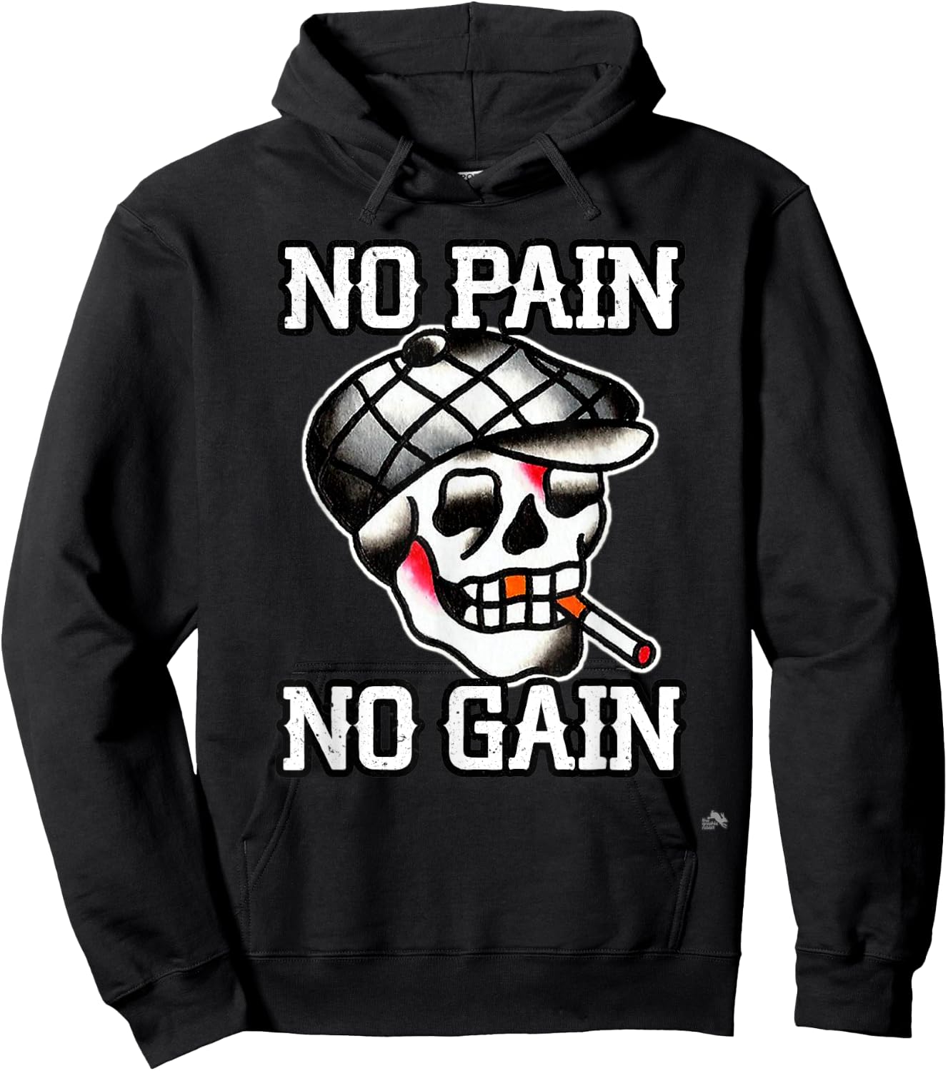 No Pain No Gain Smoking Tattoo Skull Hoodie - Hoodie | Black