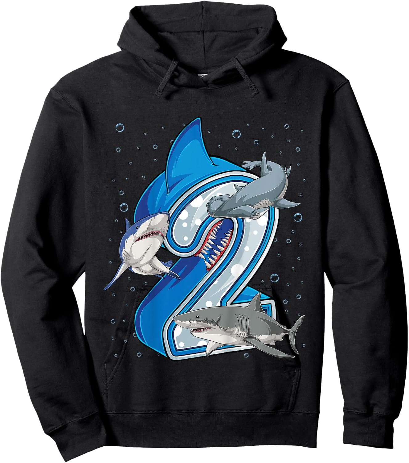 Kids 2nd Birthday Boys Shark 2 years Old Ocean Shark B-day Hoodie - Hoodie | Black