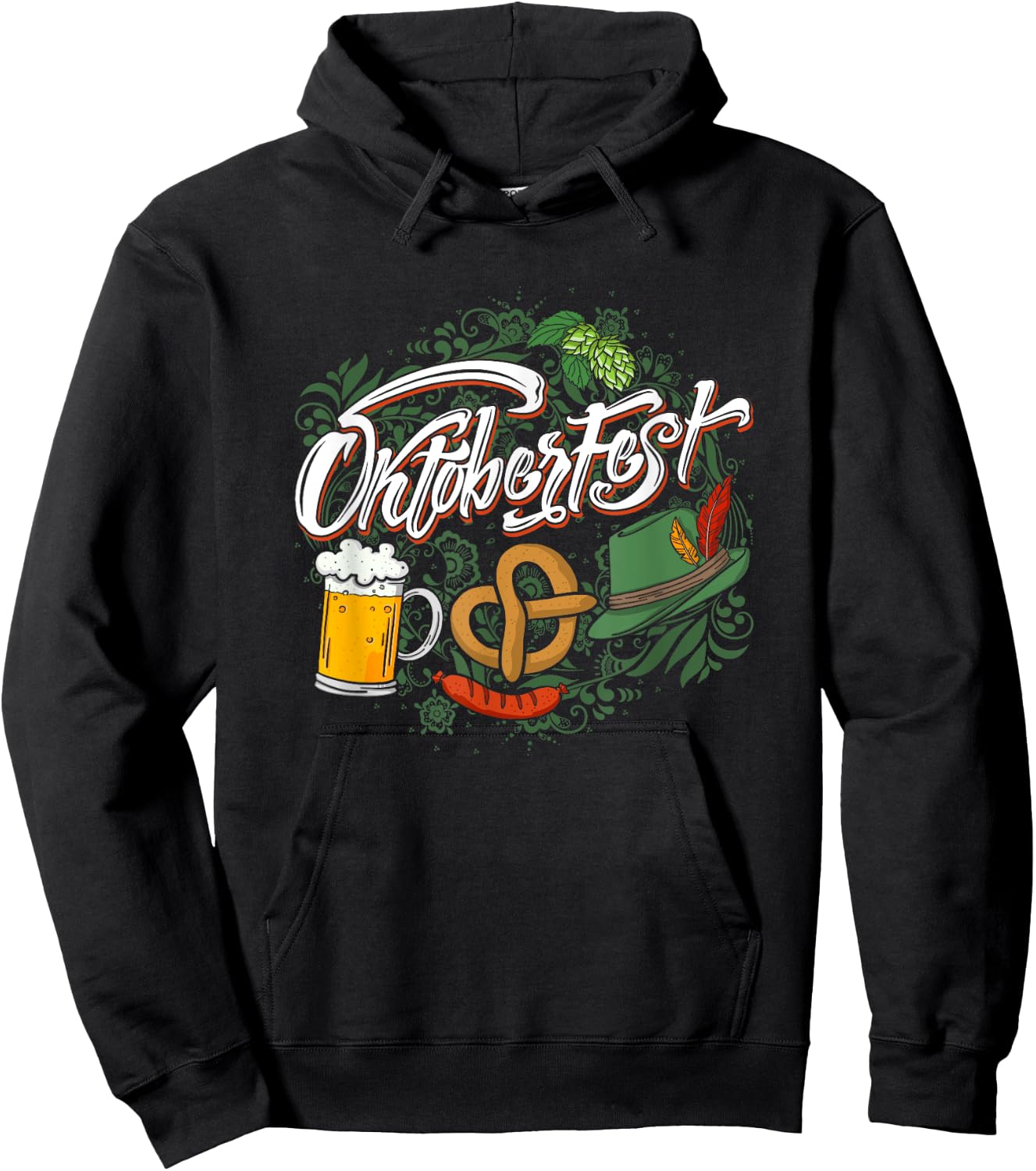Oktoberfest Funny Beer Hat Pretzel And Edelweiss Hoodie - Hoodie | Black