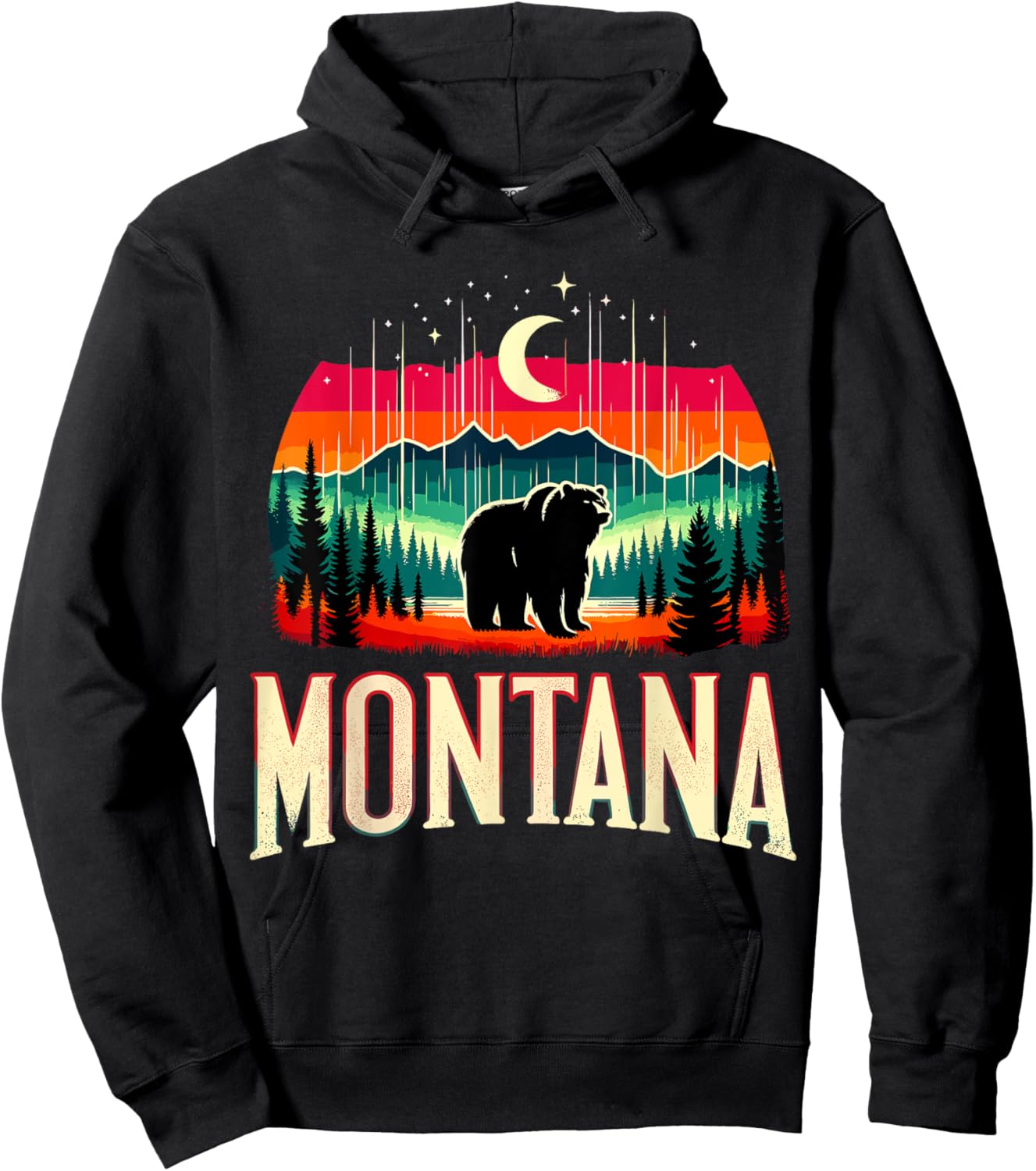Montana Grizzly Bear Mountain Hoodie - Hoodie | Black