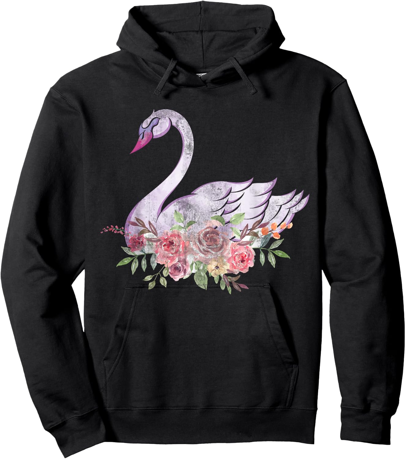 Women Girls Gift Pretty Animal Flower Crown Swan Hoodie - Hoodie | Black