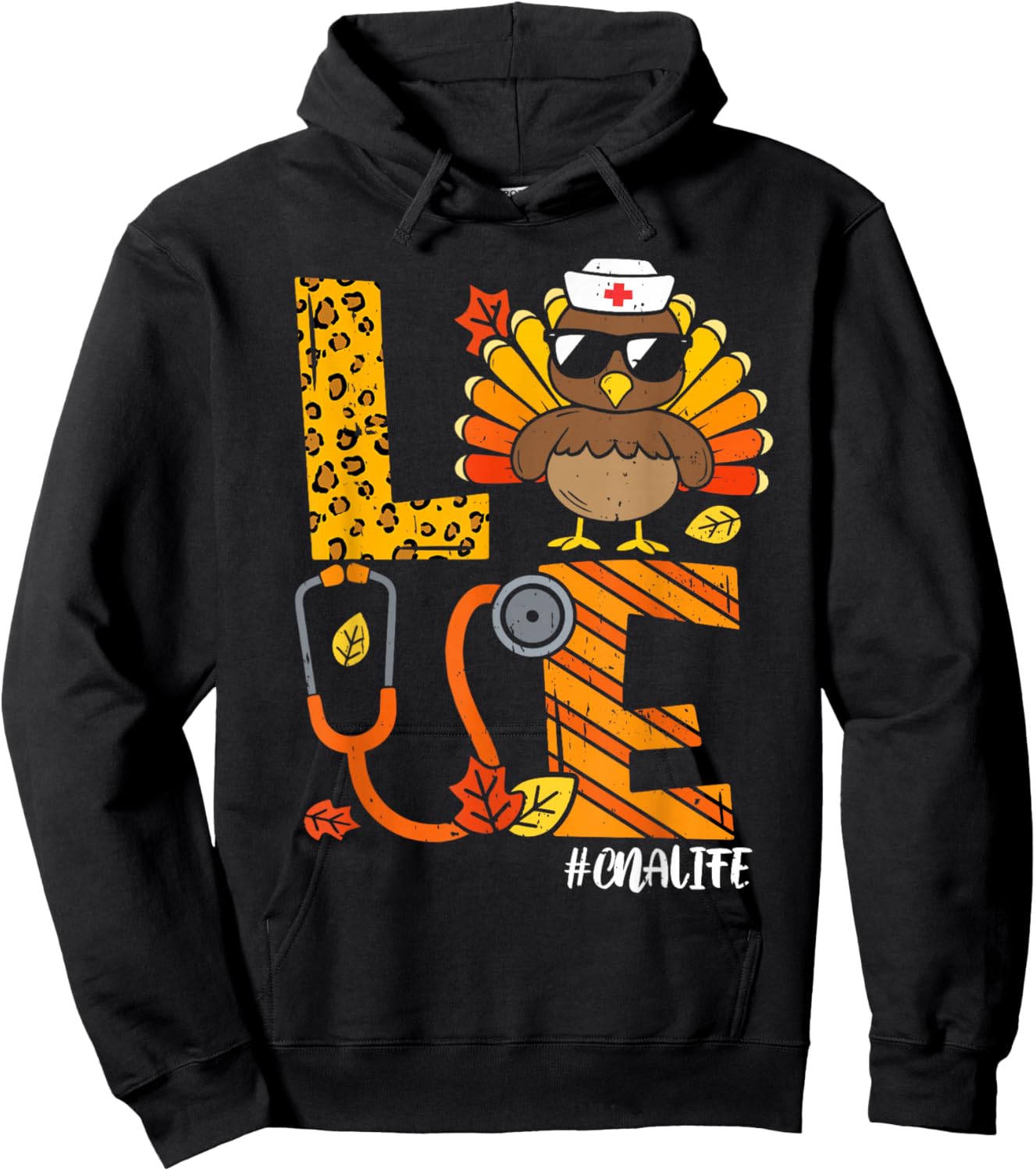 Love Turkey Thanksgiving Nurse CNA Life Fall Scrub Top Women Hoodie - Hoodie | Black