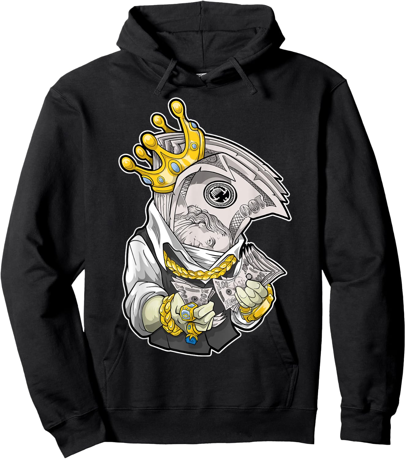 Money King Crown Rich Dollar Diamonds Cash Cool Hip Hop Boss Hoodie - Hoodie | Black