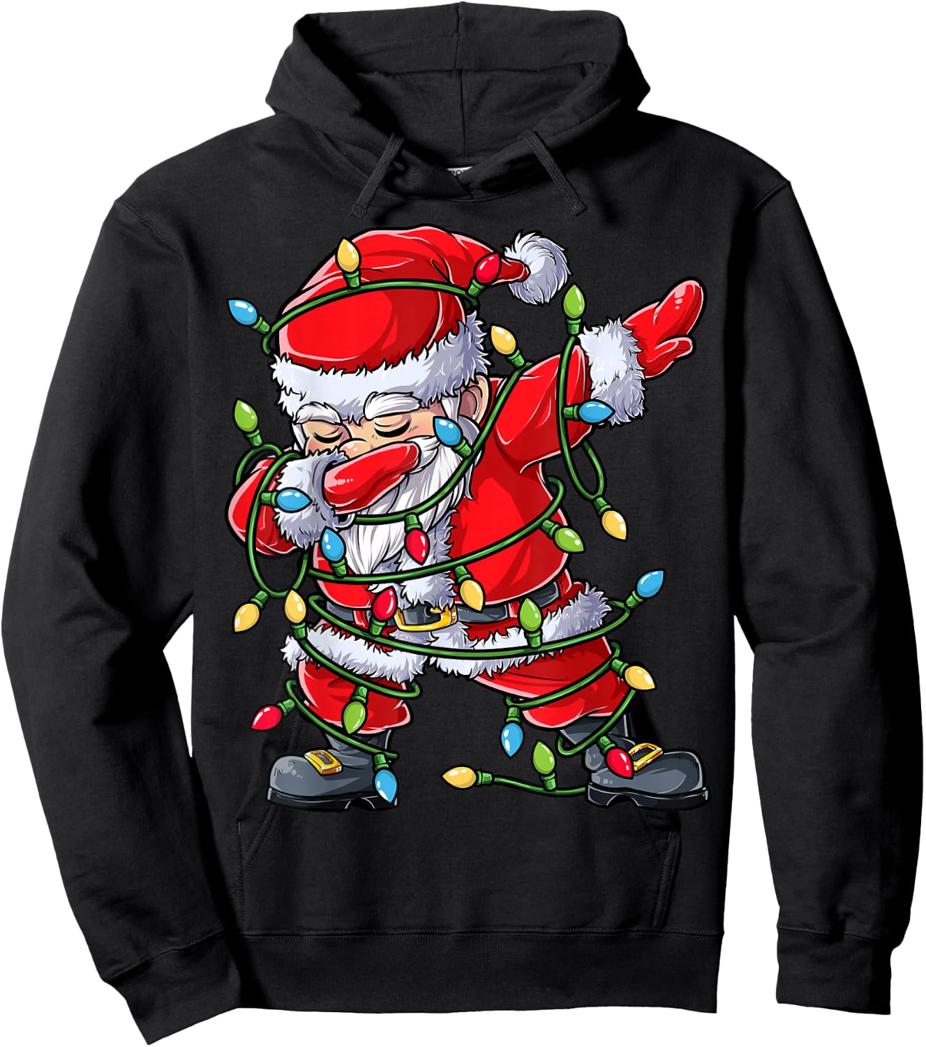 Dabbing Santa Christmas Tree Lights Xmas Gifts Boys Kids Dab Short Sleeve Black Hoodie - Hoodie | Black