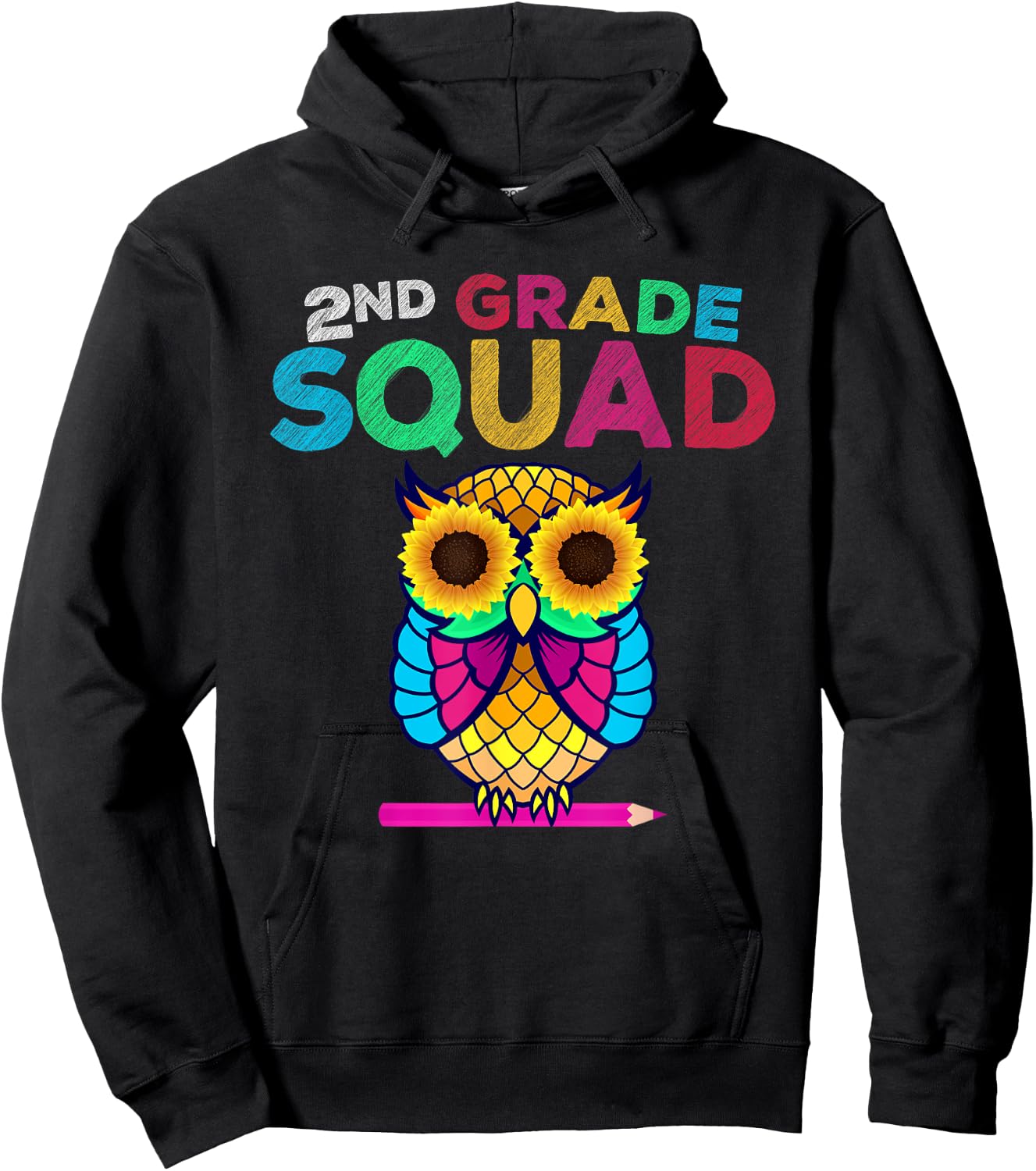 2nd Grade Squad Sunflower Owl Second Grade Teacher Men Women Kids Hoodie - Hoodie | Black