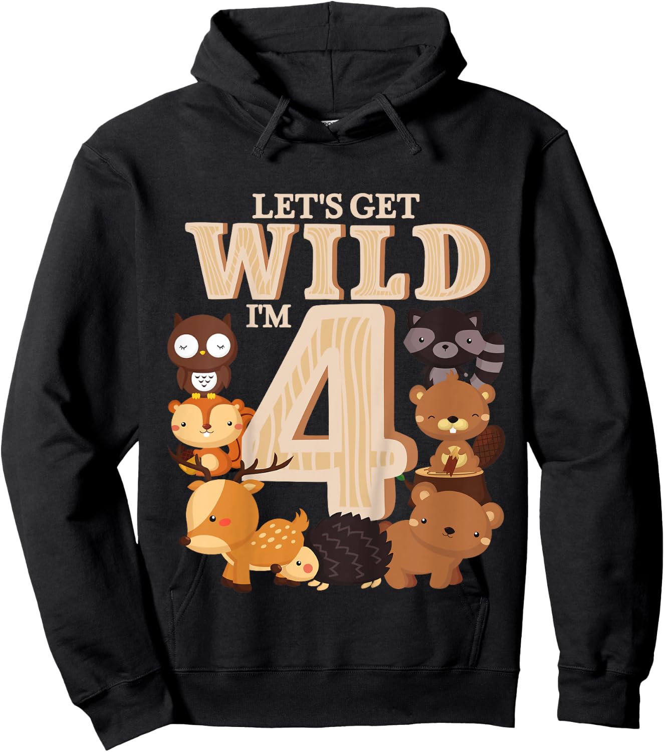 4 Year Old Woodland Animals Birthday Wild Forest 4th Gift Hoodie - Hoodie | Black