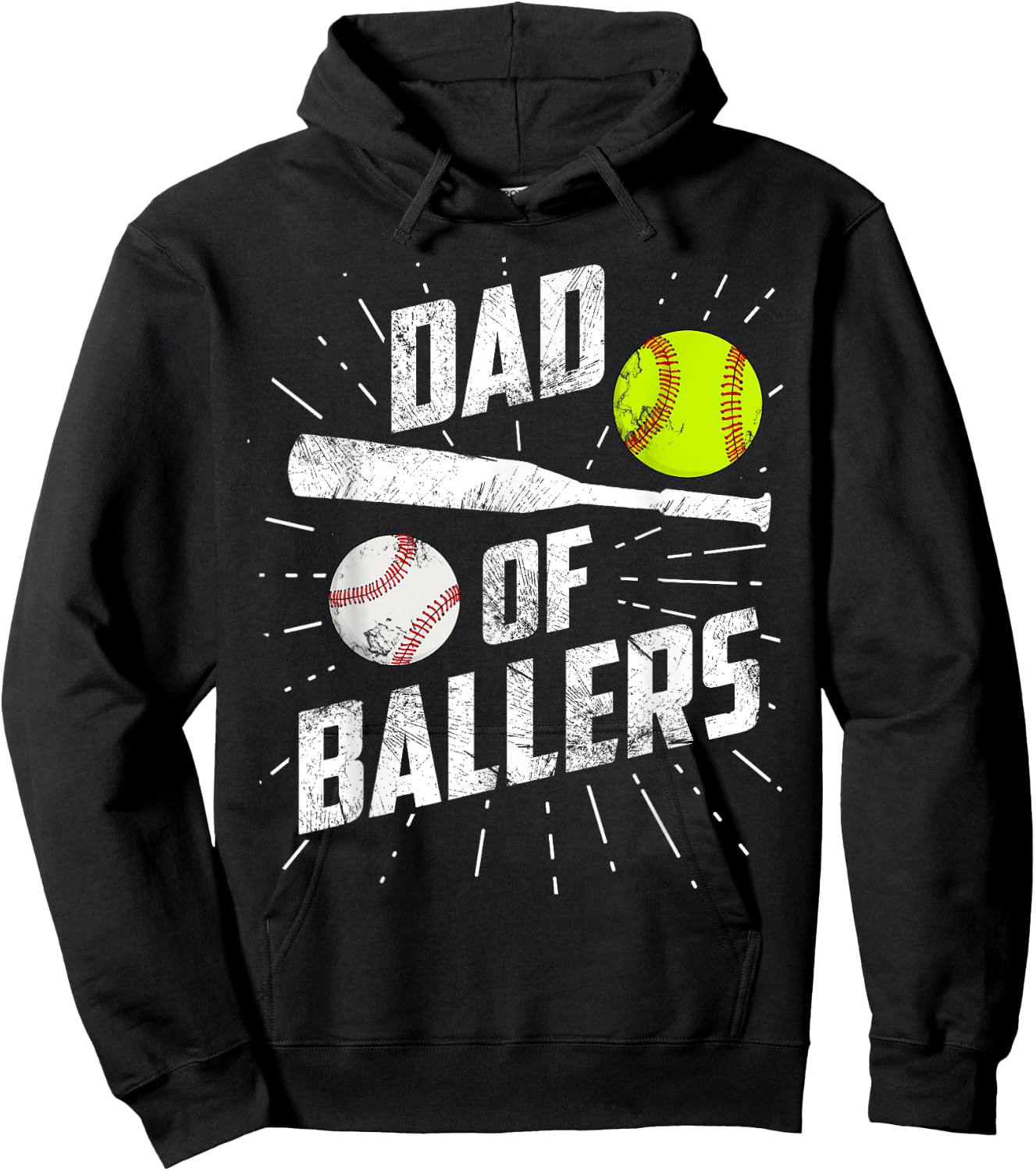 Dad Of Ballers Funny Baseball Softball Game Fathers Day Gift Hoodie - Hoodie | Black