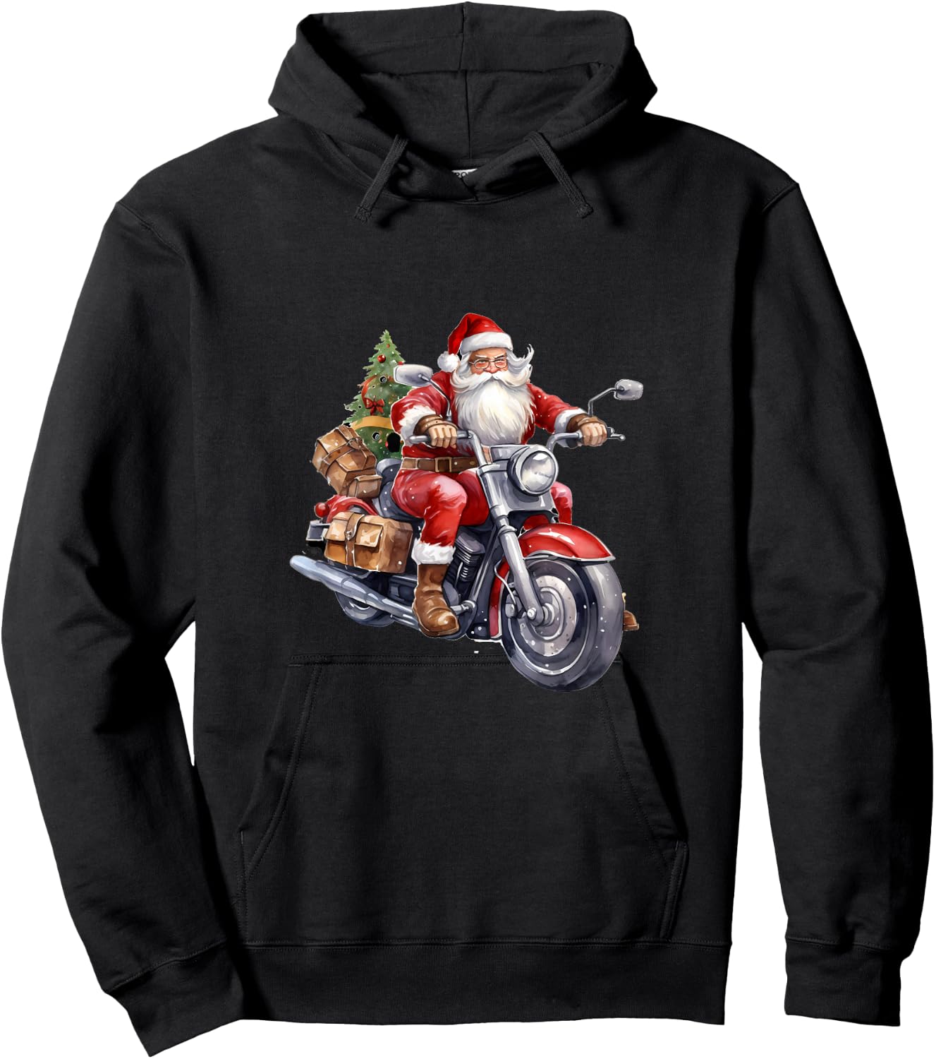 Biker Santa Claus On Motorcycle Funny Christmas Biking Hoodie - Hoodie | Black