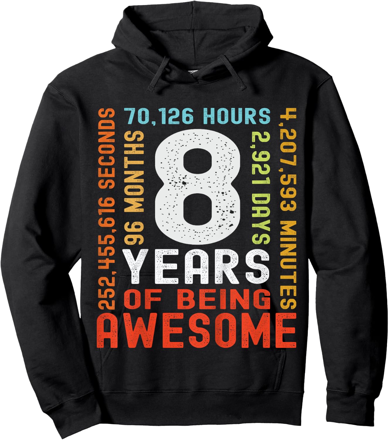 Kids 8th Birthday 8 Years Old Vintage Retro 96 Months Boy Girl Hoodie - Hoodie | Black