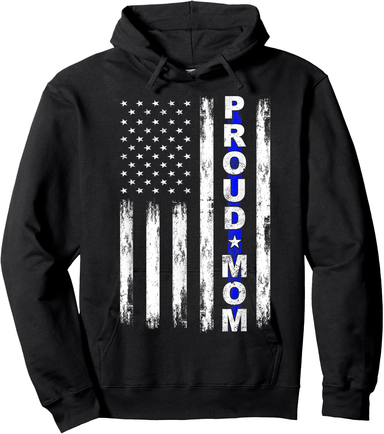 Proud Police Mom Thin Blue Line American Flag Police Support Hoodie - Hoodie | Black