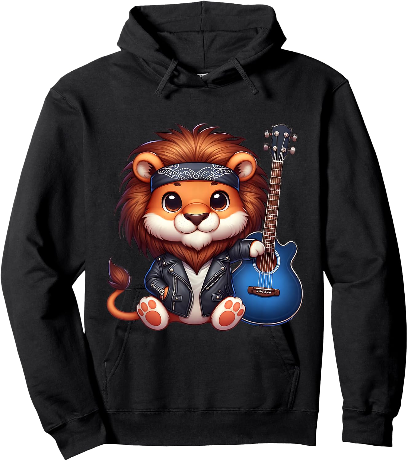 Lion playing Guitar Hoodie - Hoodie | Black