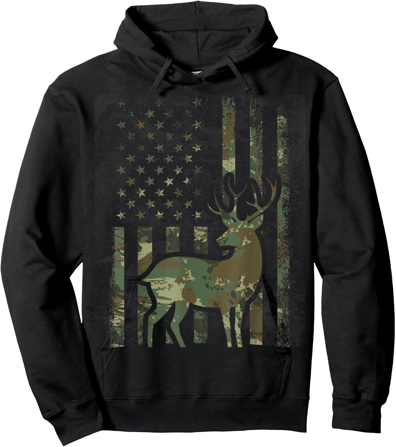 Camo American Flag Buck Hunting Gift Deer Hunter Hoodie - Hoodie | Black