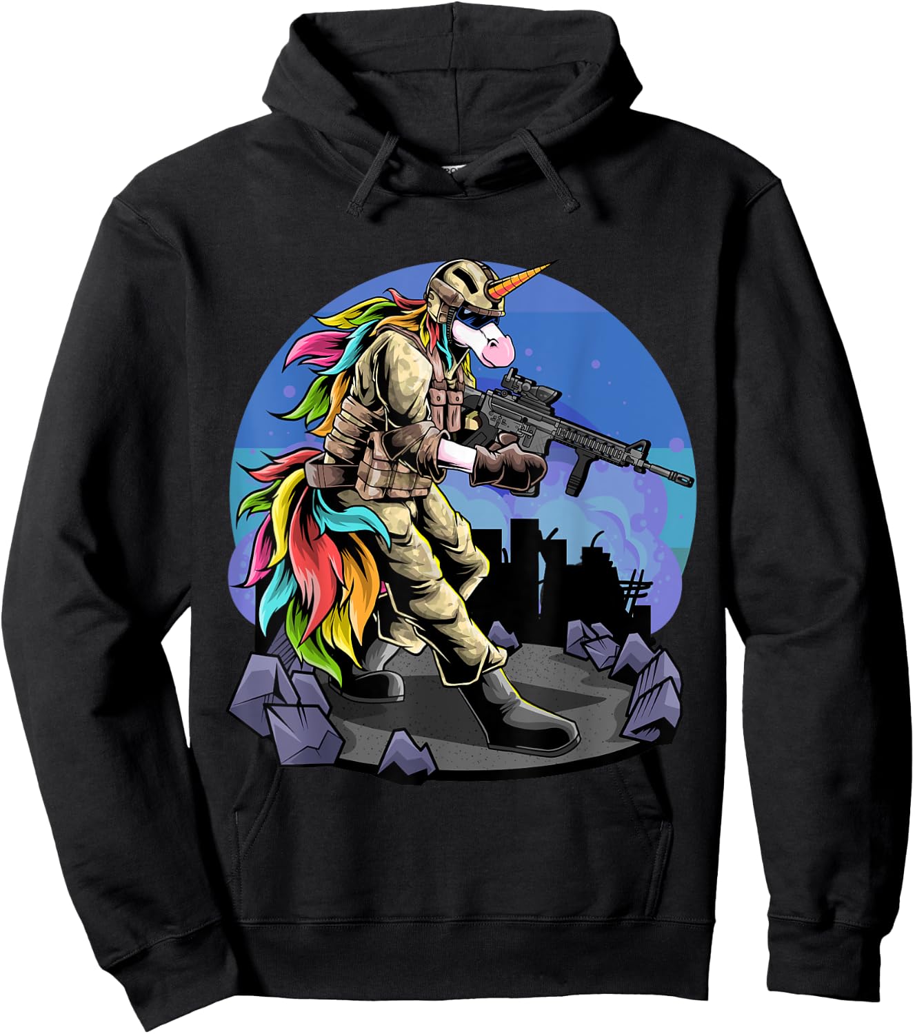 Unicorn Shooting A Gun I Unicorn Warrior I Soldier Unicorn Hoodie - Hoodie | Black