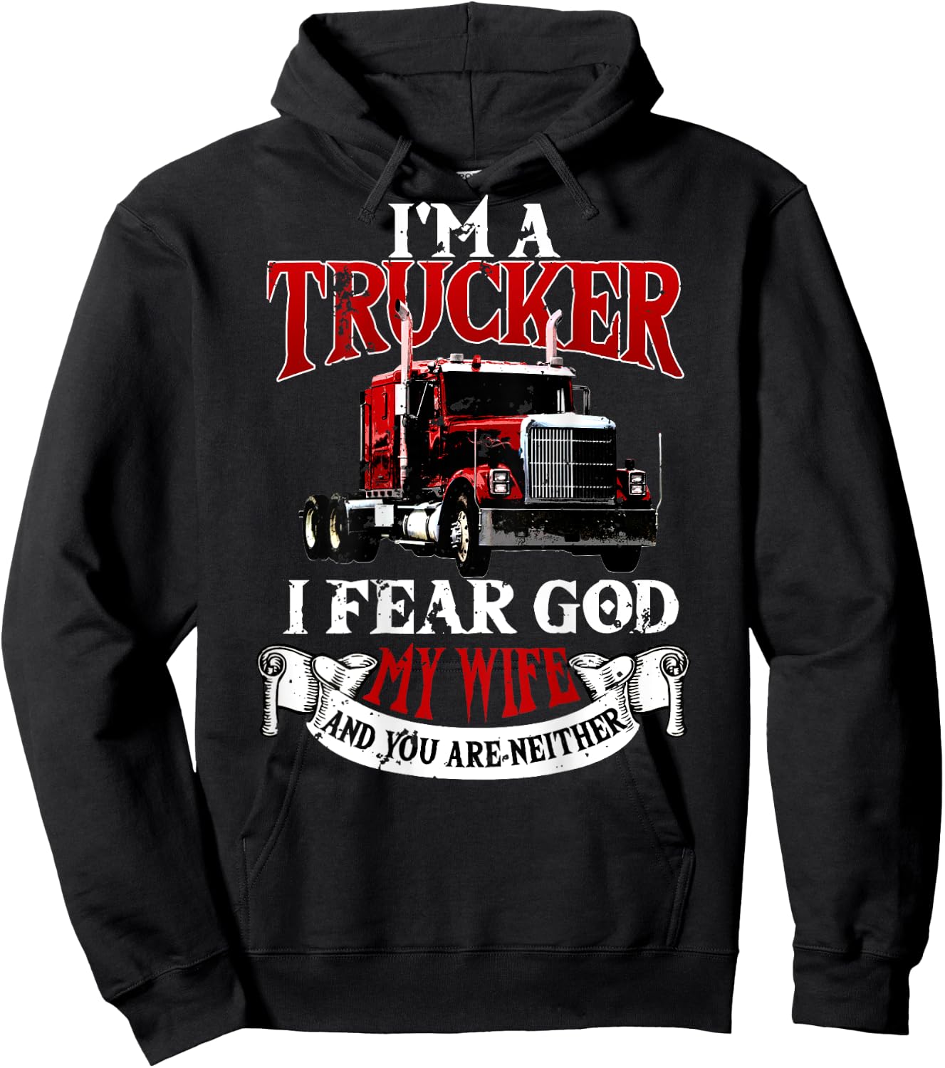 Trucker Gifts Tractor Trailer 18 Wheeler Design On Back Hoodie - Hoodie | Black