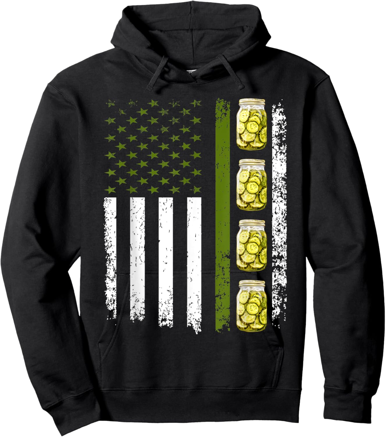 Funny Pickle Cucumber US American Flag Jar Of Sliced Pickles Men Hoodie - Hoodie | Black