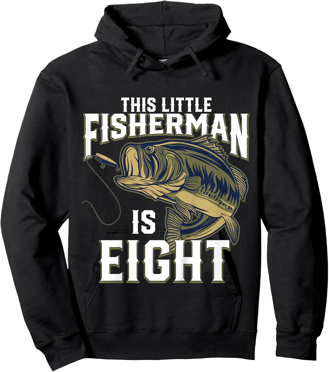 Kids 8 Year Old Fishing Birthday Party Fisherman 8th Gift Boy Hoodie - Hoodie | Black
