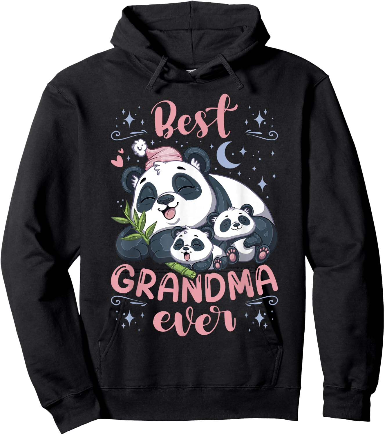 Best Grandma Ever Pajama Top Panda Grandmother & 2 Cubs Hoodie - Hoodie | Black