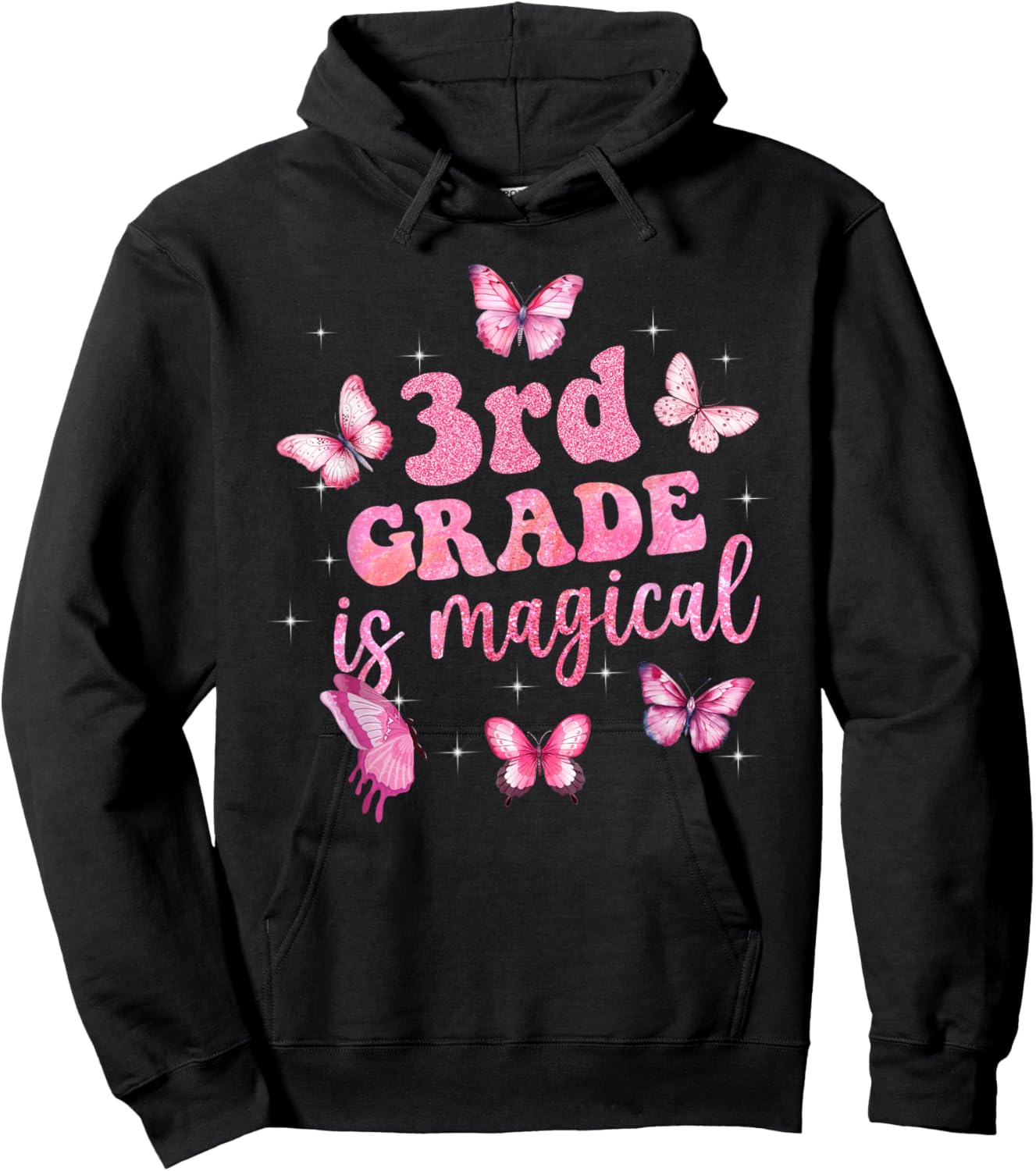 3rd Grade Is Magical Pink Butterfly Girls Back To School Hoodie - Hoodie | Black