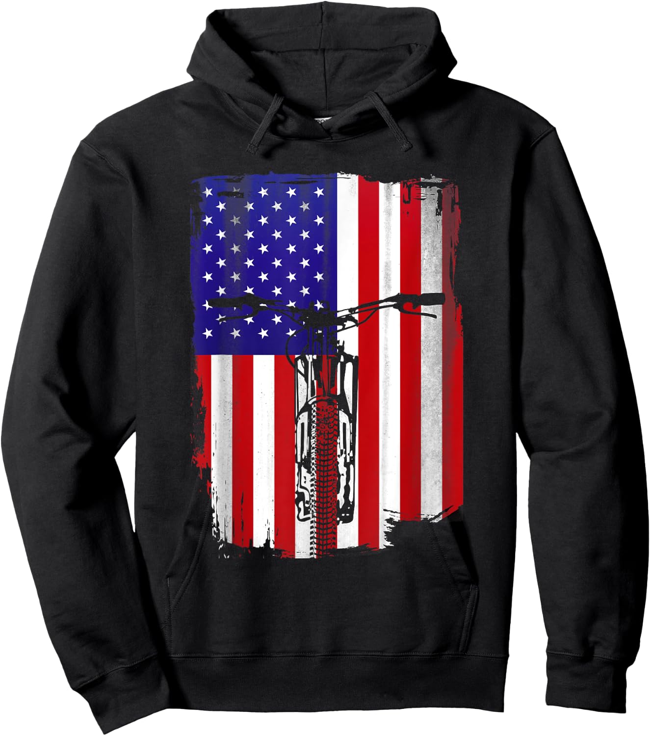 Mountain Biking American Flag Cycling USA Flag Mountain Bike Women Men Hoodie - Hoodie | Black