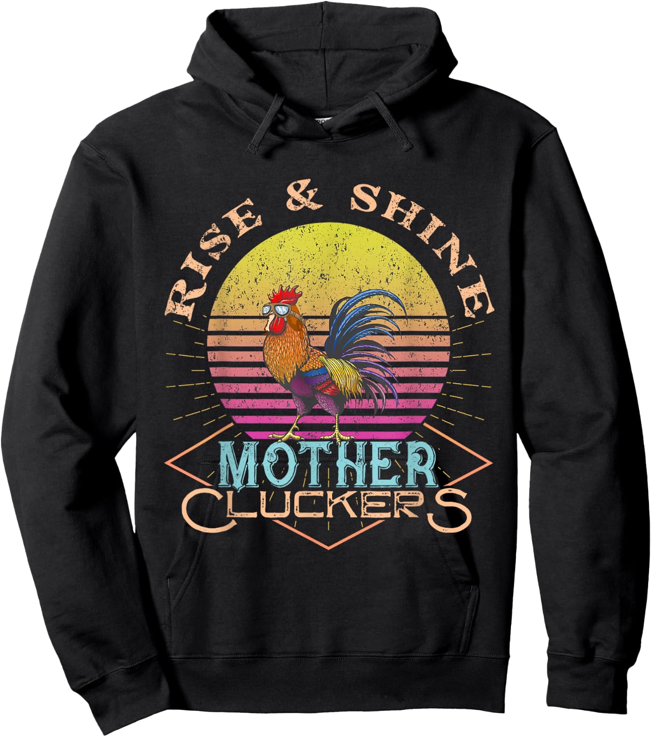 Rise & Shine Vinage Rooster Funny Farm Chicken Hoodie - Hoodie | Black