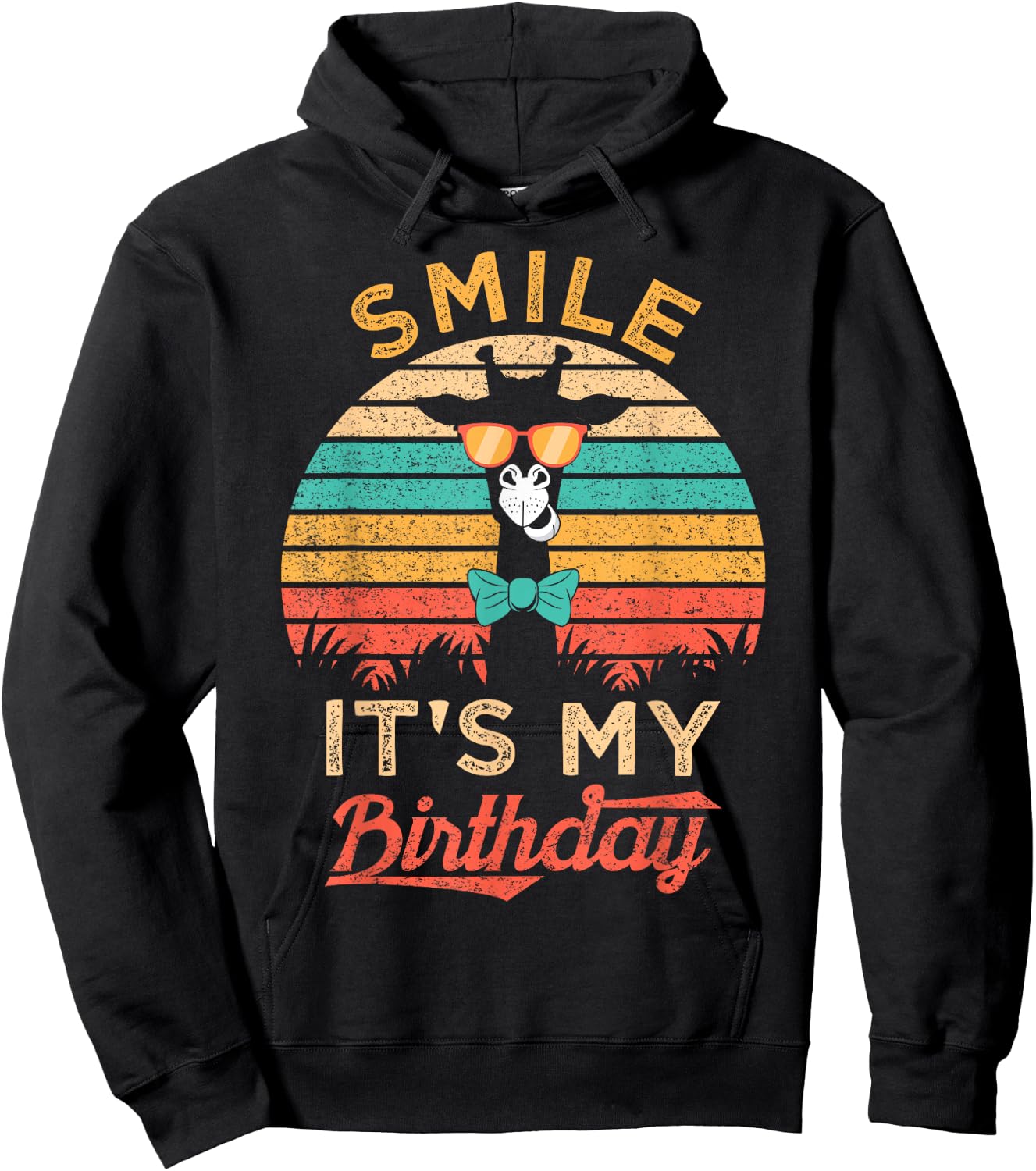 Smile It's My Birthday Funny Giraffe Glasses And Bow Tie Hoodie - Hoodie | Black