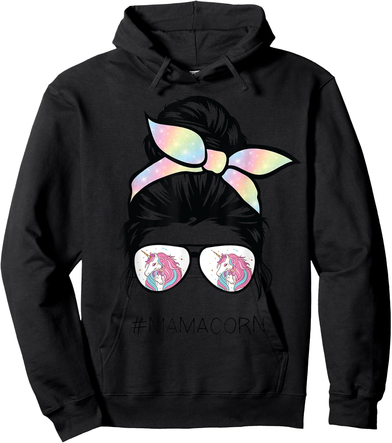 Funny Mamacorn Unicorn Costume Mom messy hair bun mother day Hoodie - Hoodie | Black