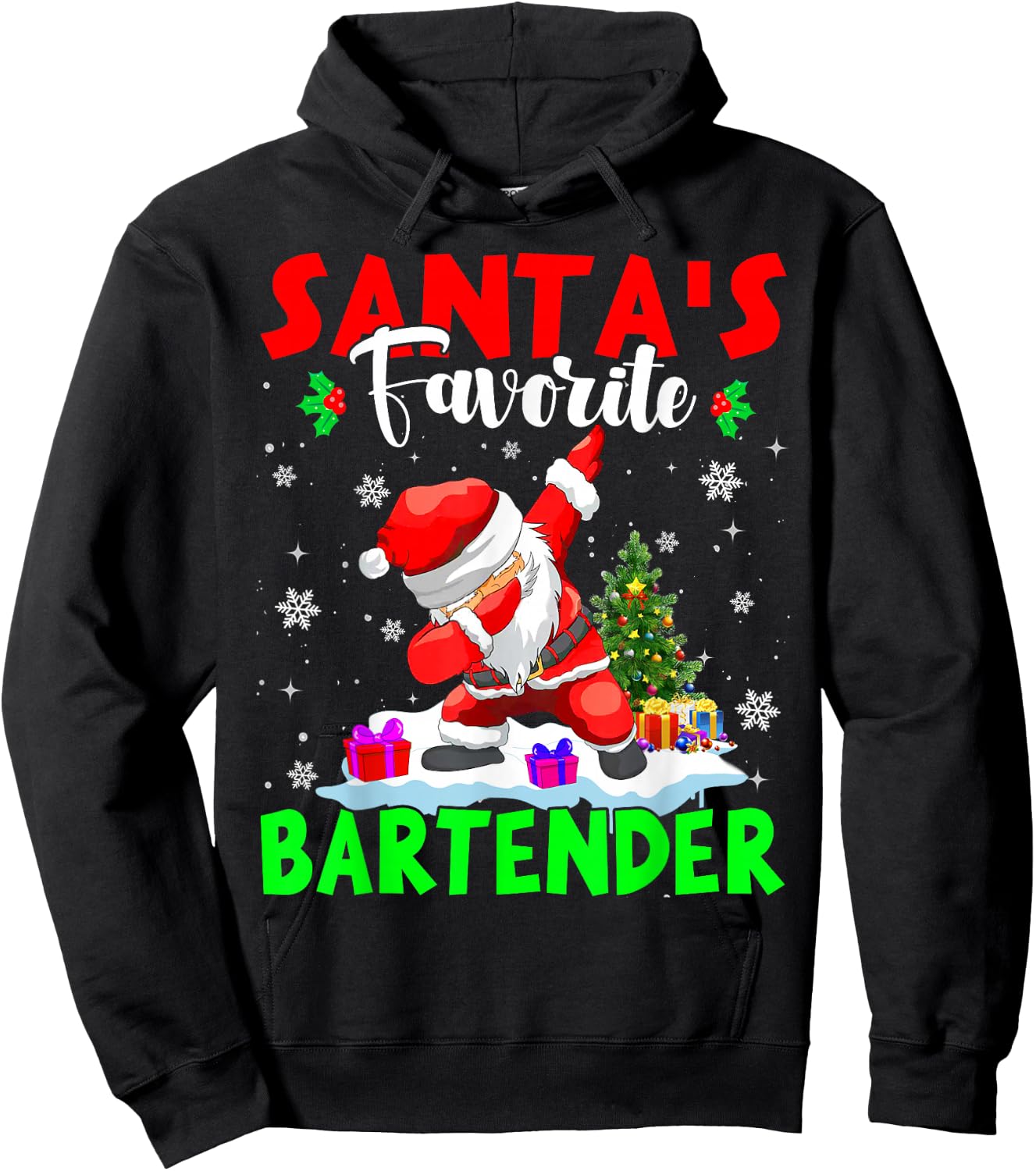 Santa's Favorite Bartender Funny Christmas Bartender Gifts Hoodie - Hoodie | Black