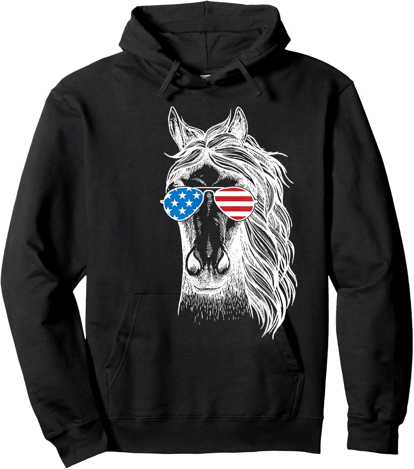 Funny Horse Patriotic USA Flag Aviator Sun Glasses Design Women Kids Men Hoodie - Hoodie | Black