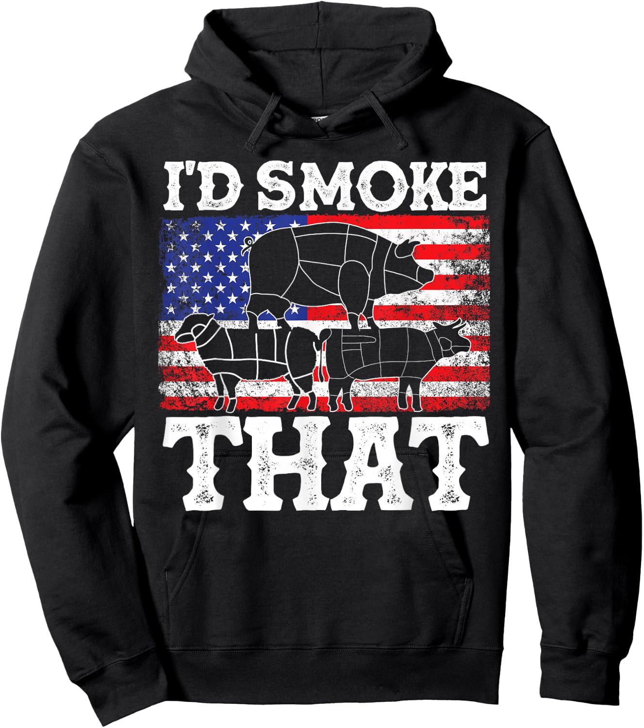 Funny Barbecue Id Smoke That Patriotic Grillmaster US BBQ Hoodie - Hoodie | Black