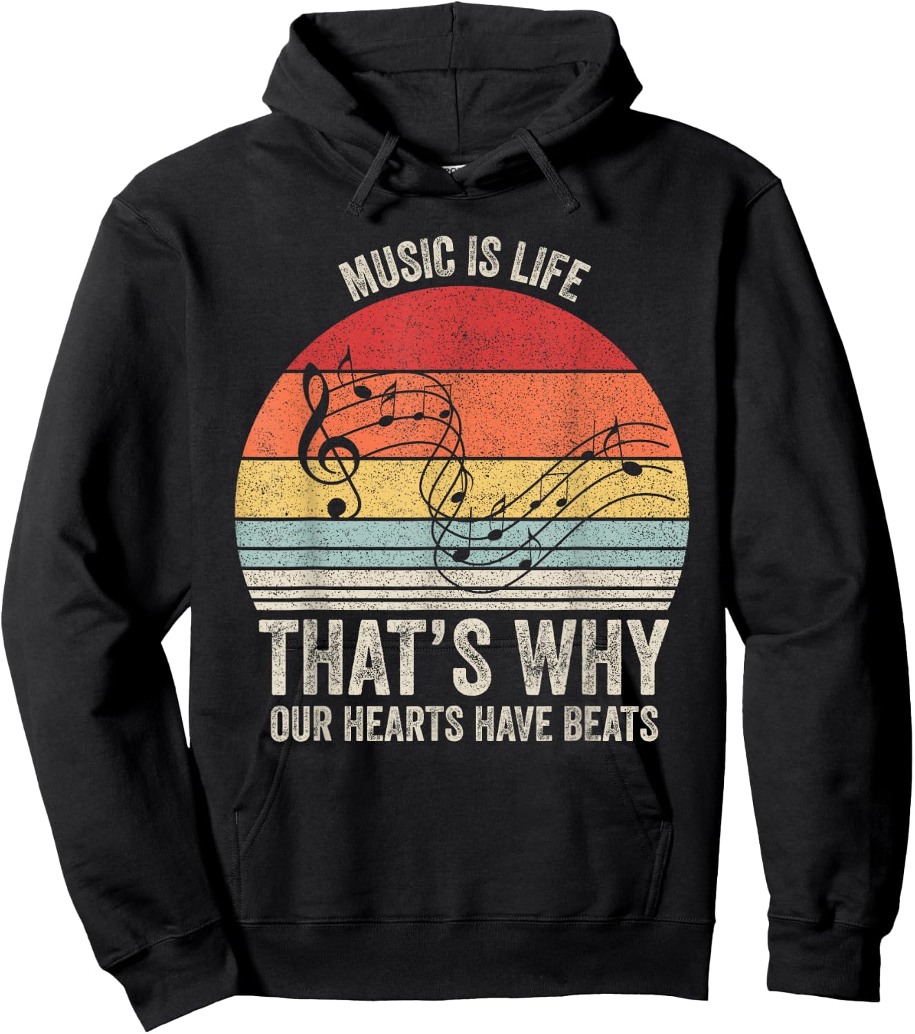 Vintage Retro Music Is Life That's Why Our Hearts Have Beats Hoodie - Hoodie | Black