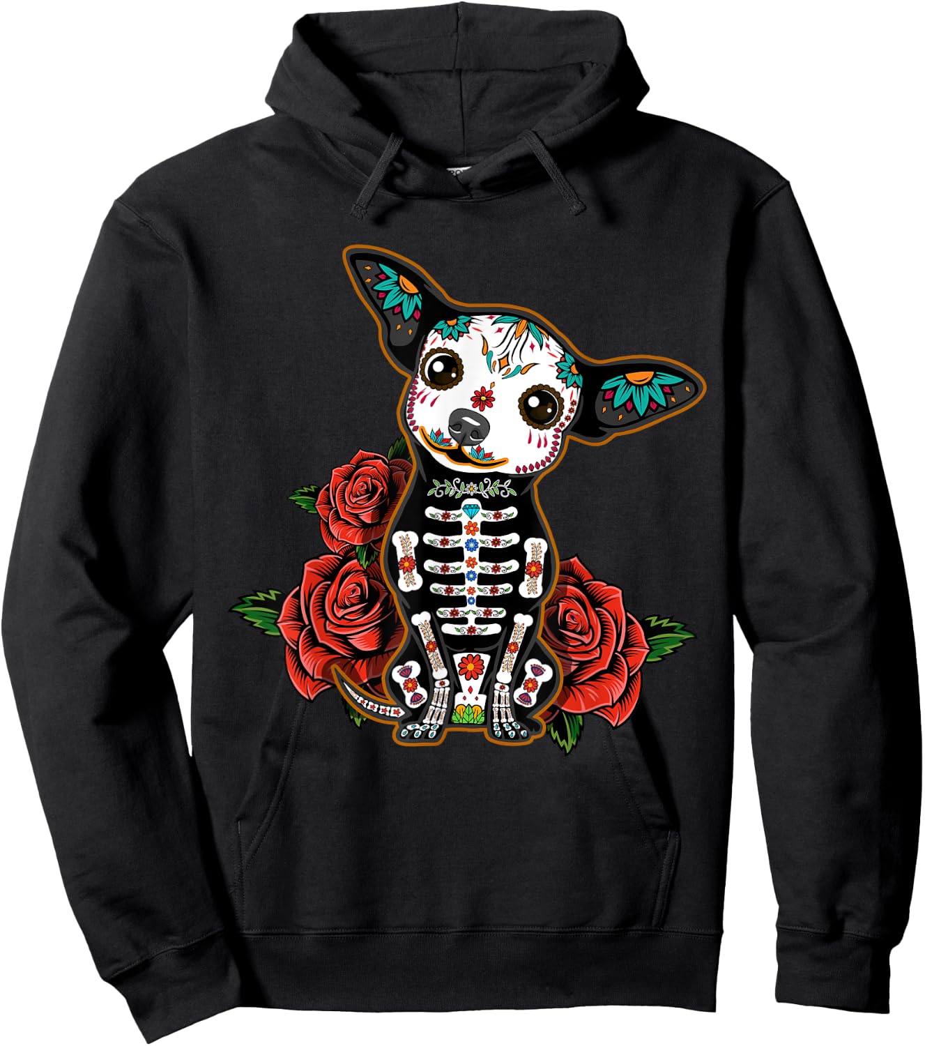 Calavera Chihuahua Playful Colorful Cute Dia De Los Muertos Women Kids Hoodie - Hoodie | Black