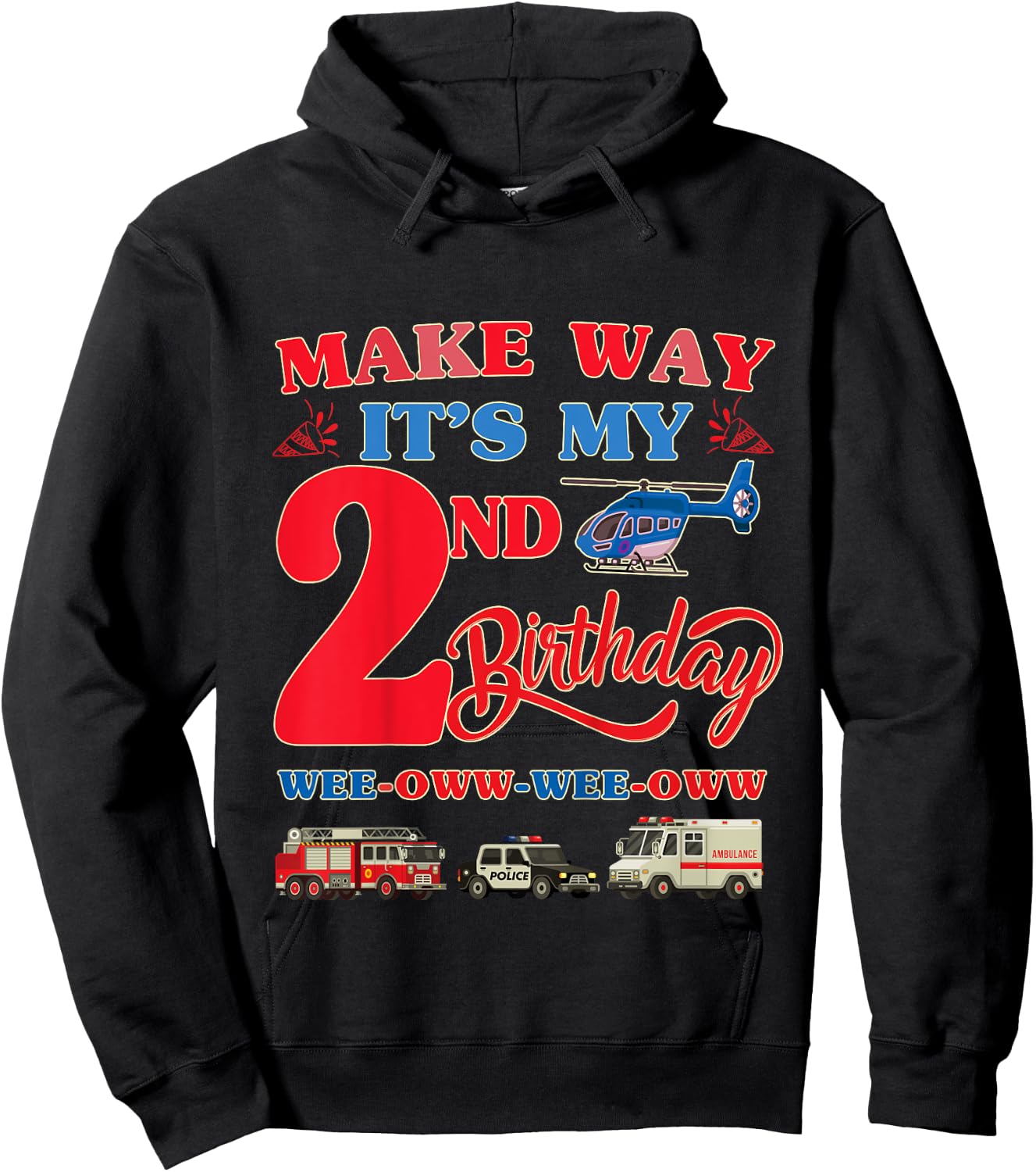2nd birthday Rescue Vehicles Birthday theme 2 year old kids Hoodie - Hoodie | Black