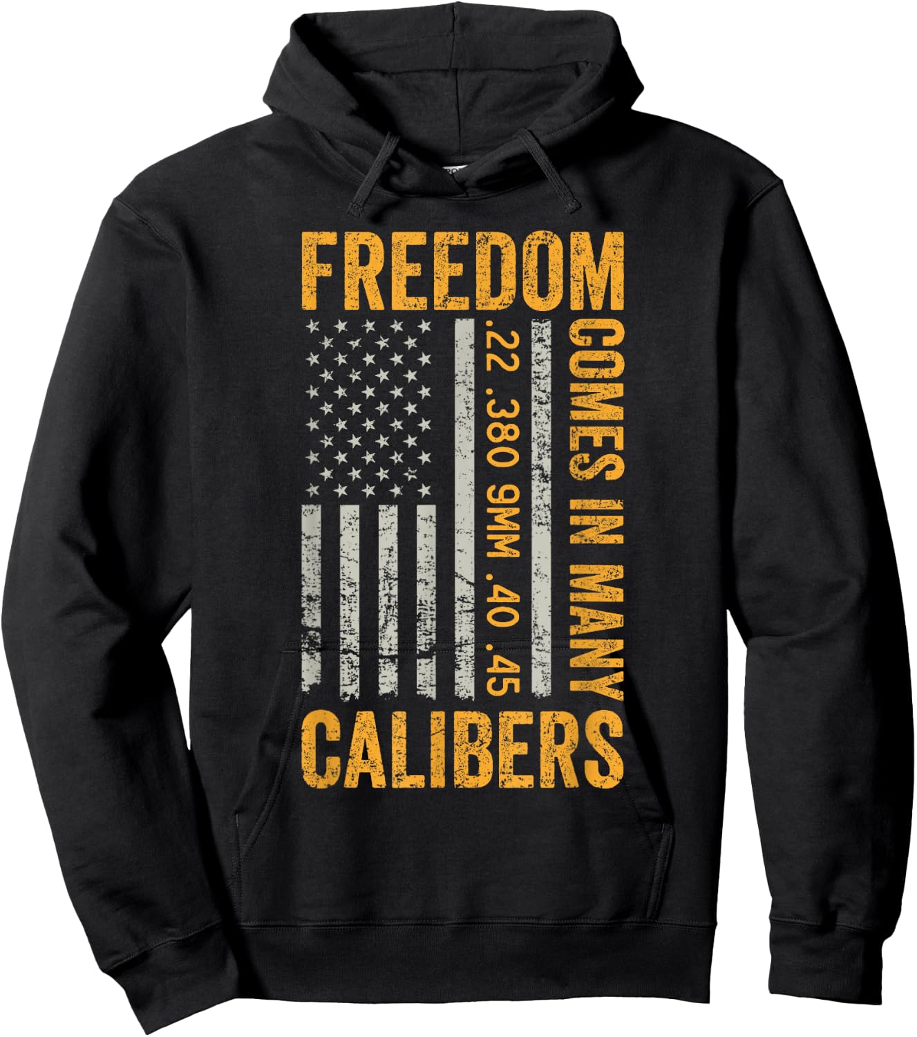 Freedom Comes In Many Calibers - Funny Pro Gun USA Flag Hoodie - Hoodie | Black