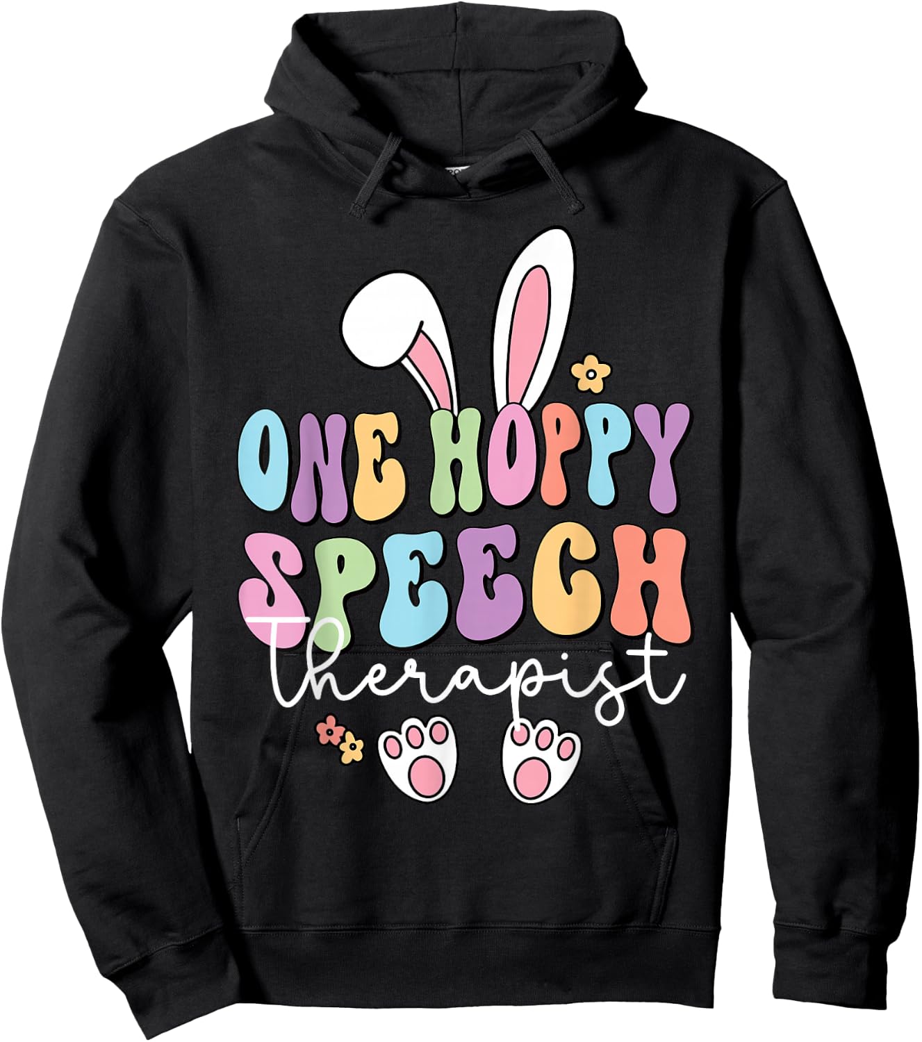 Retro One Hoppy Speech Therapist SLP Bunny Easter Day Hoodie - Hoodie | Black