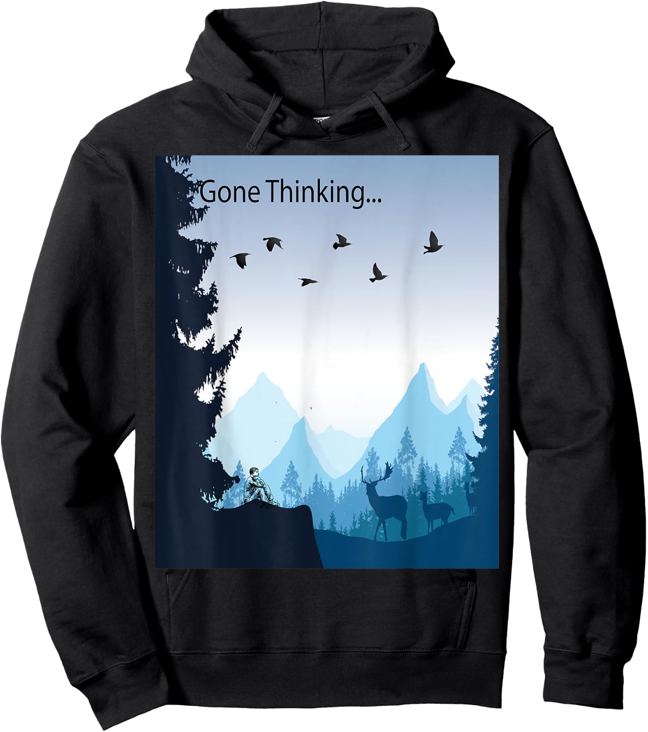 Gone Thinking... nature scene with deer Hoodie - Hoodie | Black