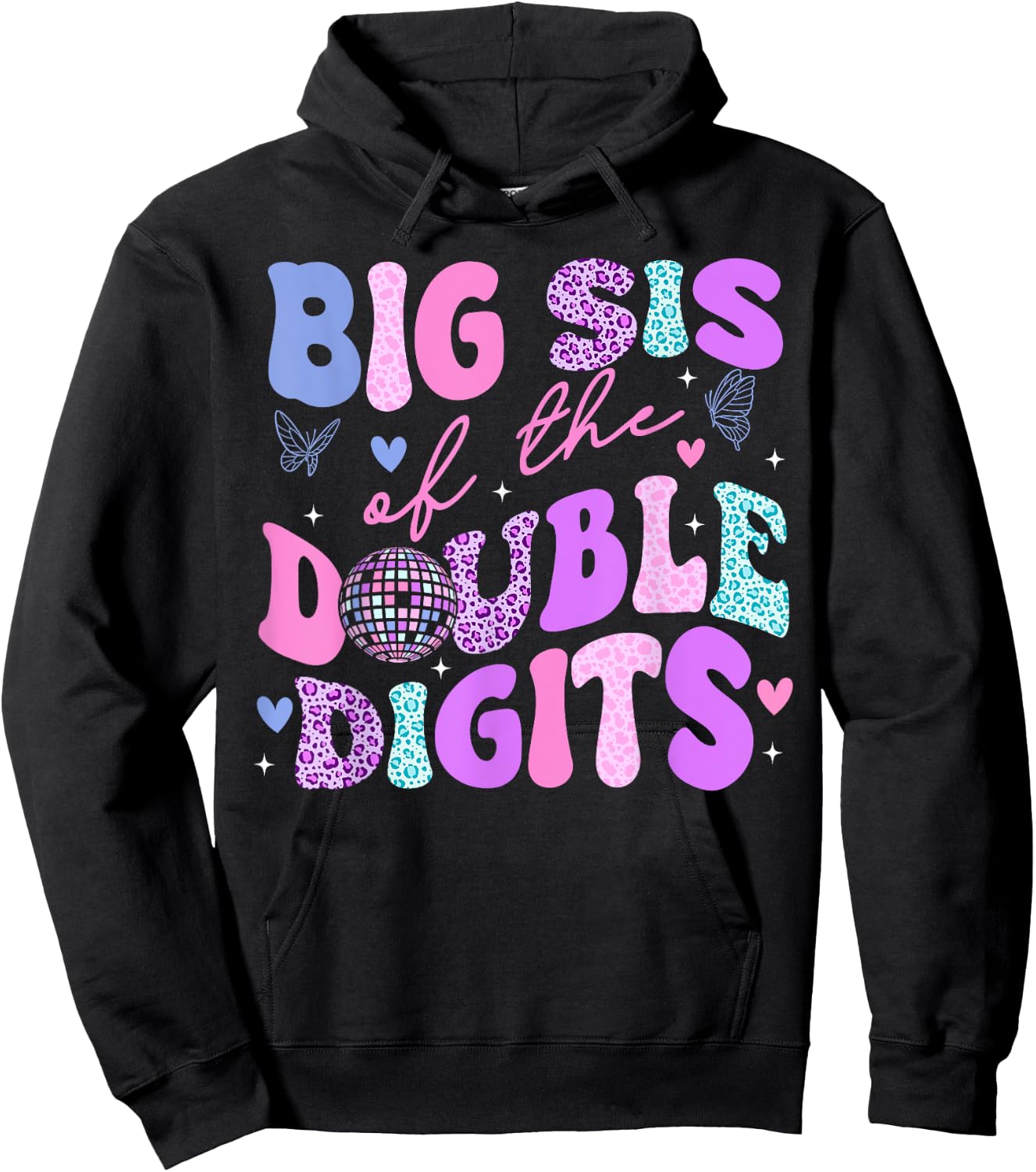 Big Sis Of The Double Digits Daughter Groovy Mom Retro Theme Hoodie - Hoodie | Black