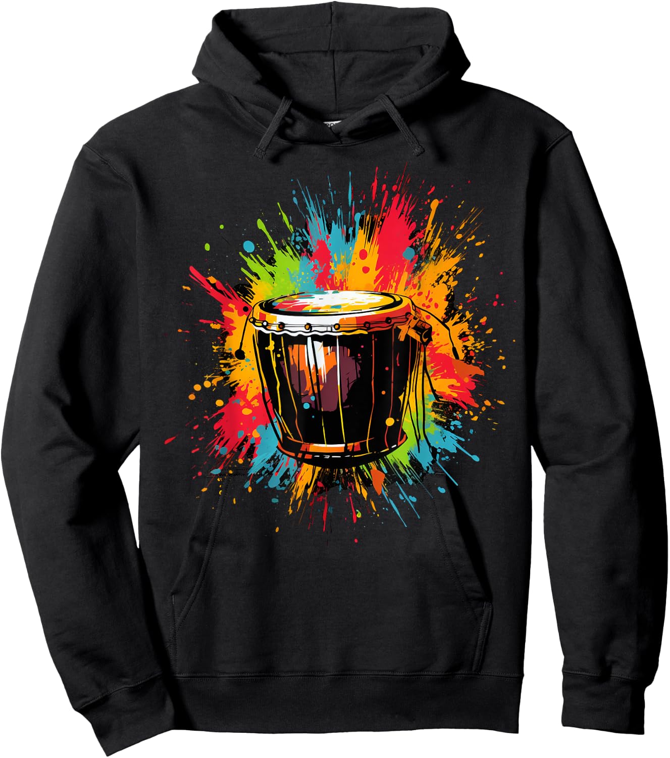 Djembe instrument on colorful painted Djembe Hoodie - Hoodie | Black