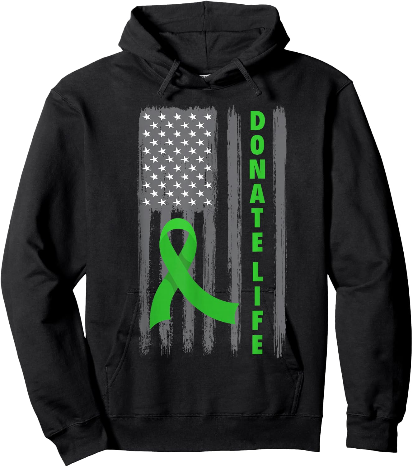 Donate Life Patriotic American Flag USA Kidney Donor Ribbon Hoodie - Hoodie | Black