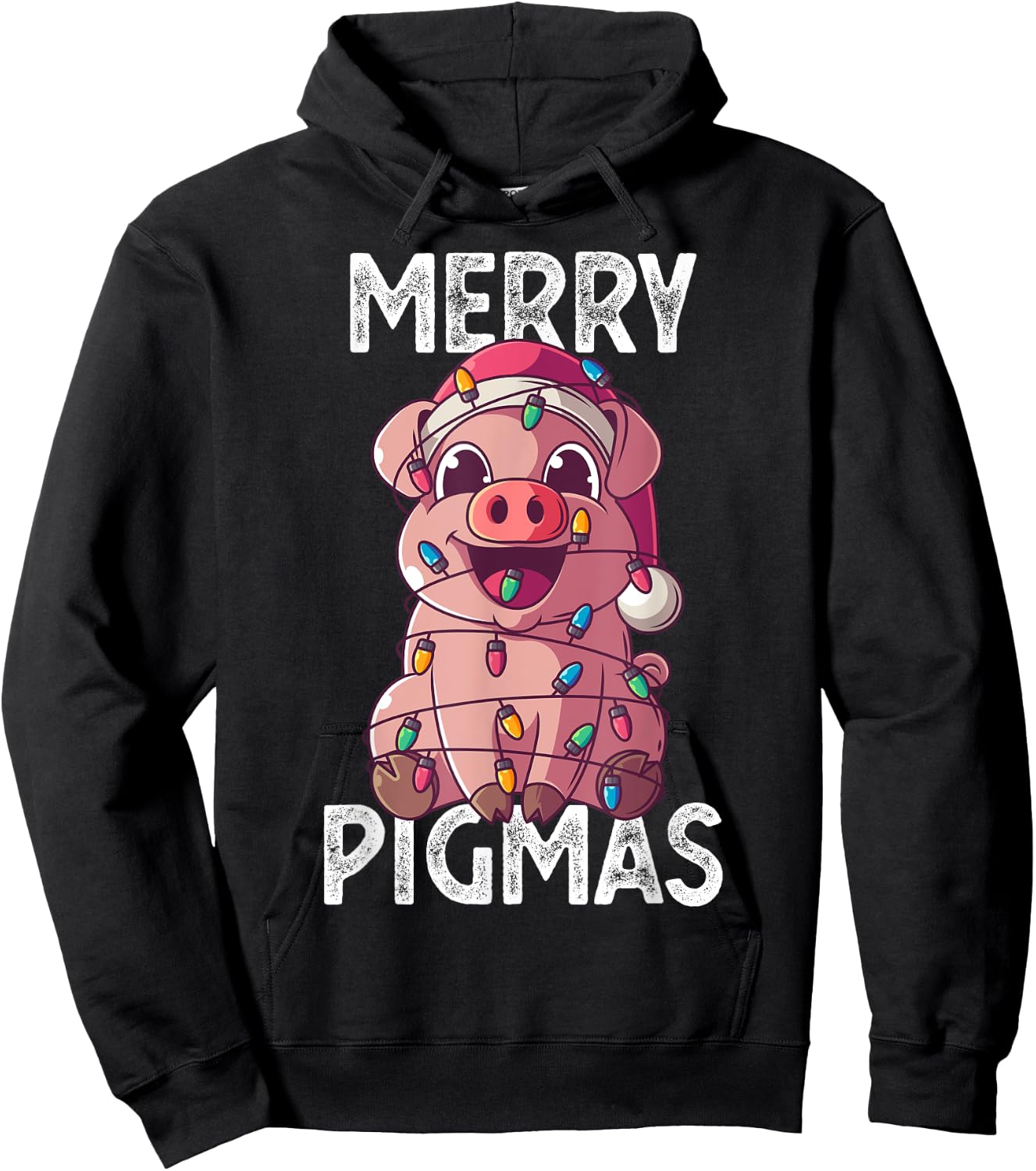 Merry Pigmas Pig Christmas Santa Pig Xmas Lights Farmer Gift Hoodie - Hoodie | Black