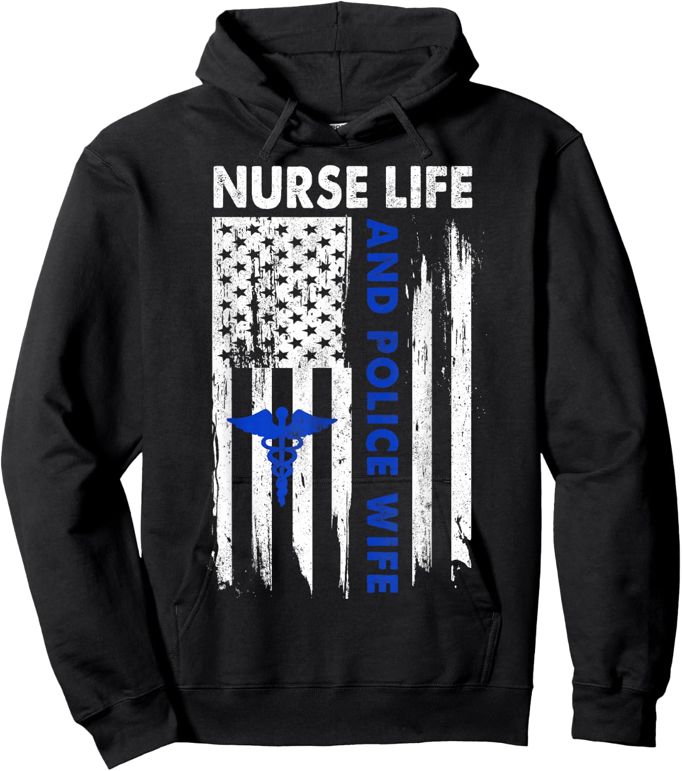 Nurse Life and Police Wife American Flag Gift Hoodie - Hoodie | Black