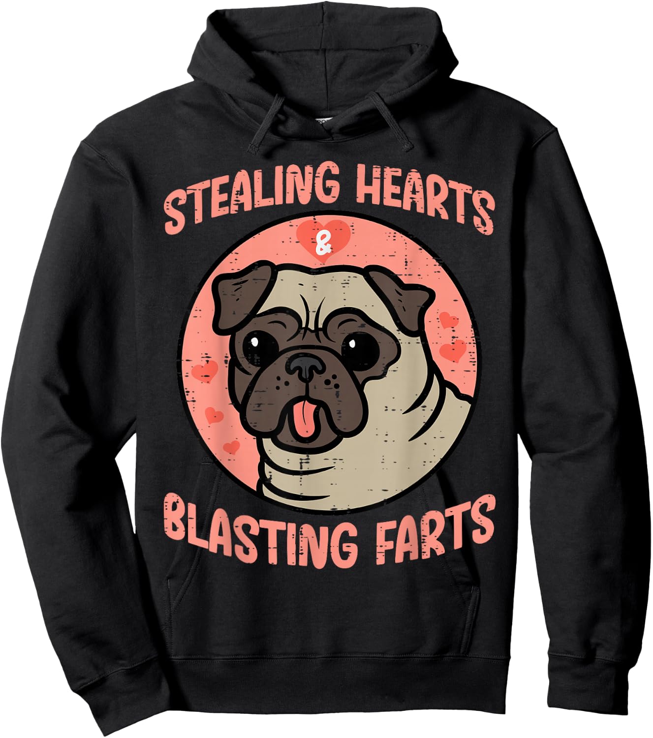 Valentines Day Pug Stealing Hearts Farts Dog Men Women Kids Hoodie - Hoodie | Black