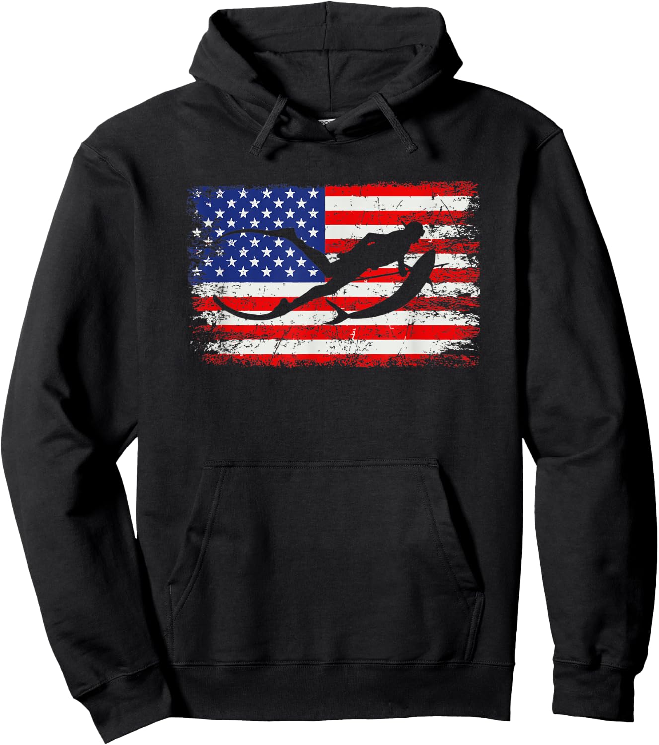 Spearfishing American flag, spear fishing Women Kids Men Hoodie - Hoodie | Black