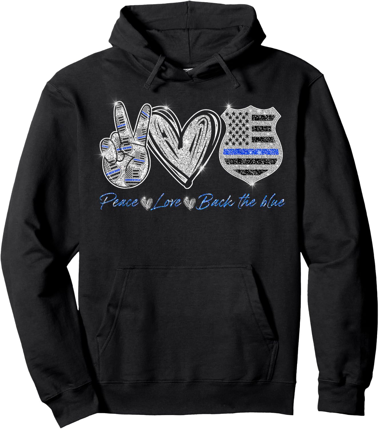 Peace Love Back The Blue Shirt Police Officer Gift Hoodie - Hoodie | Black