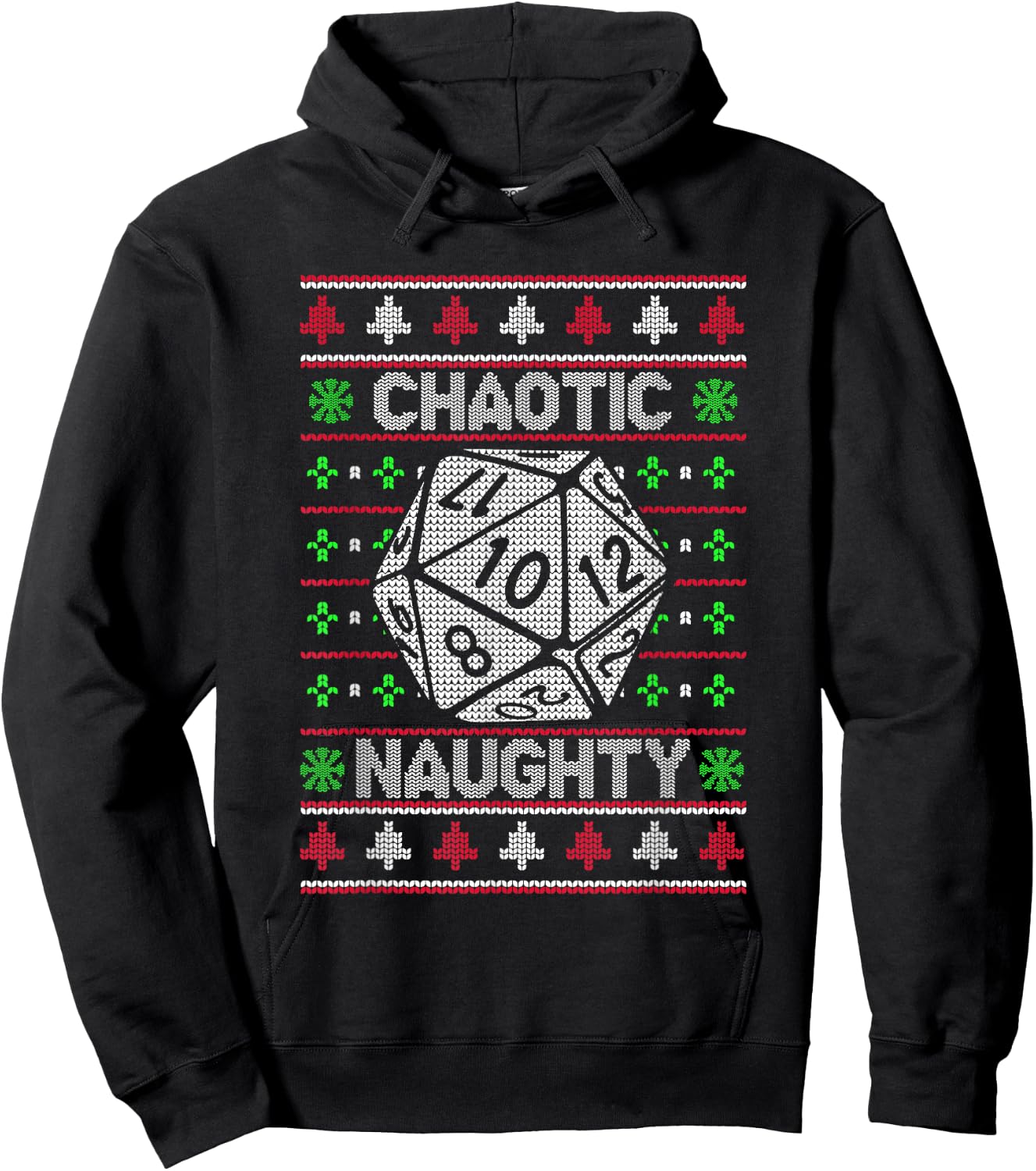 Santa Chaotic Naughty Christmas D20 Ugly Tabletop Sweater Hoodie - Hoodie | Black