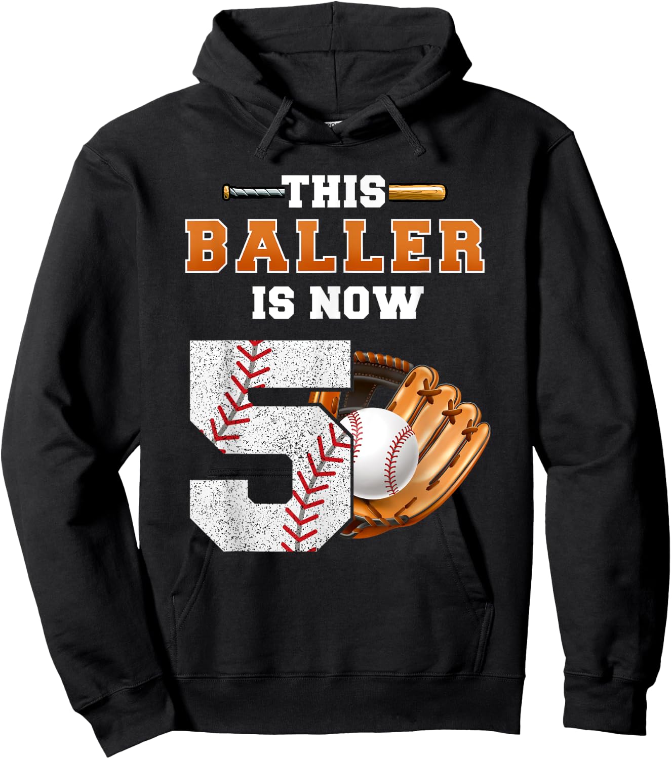 This Baller is Now 5 Kids Baseball Player 5th Birthday Boy Hoodie - Hoodie | Black