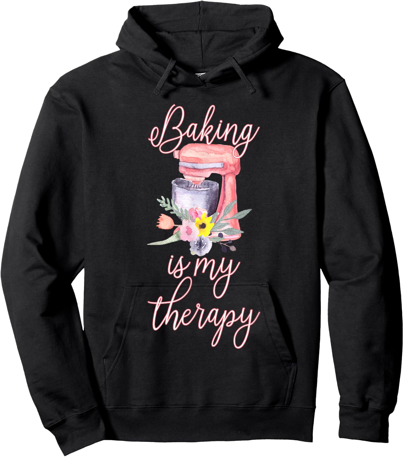 Pretty Floral Baking Is My Therapy Gift Hoodie - Hoodie | Black
