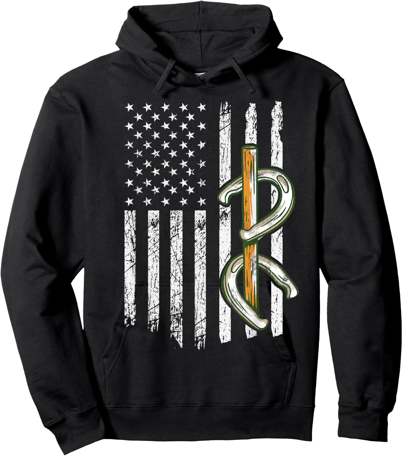 Horseshoe Pitching USA Flag Horseshoe Throwing Game Patriot Hoodie - Hoodie | Black