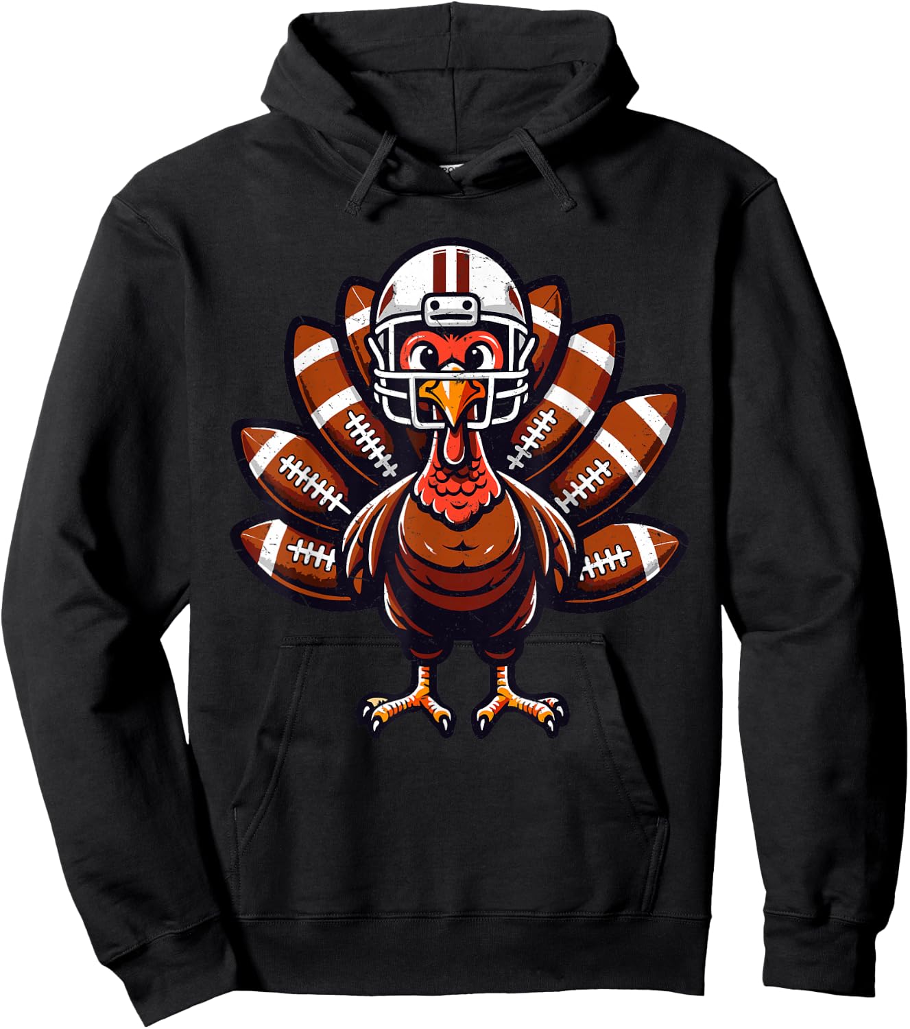 Baby Turkey Football Player Toddler Boys Kids Thanksgiving Hoodie - Hoodie | Black