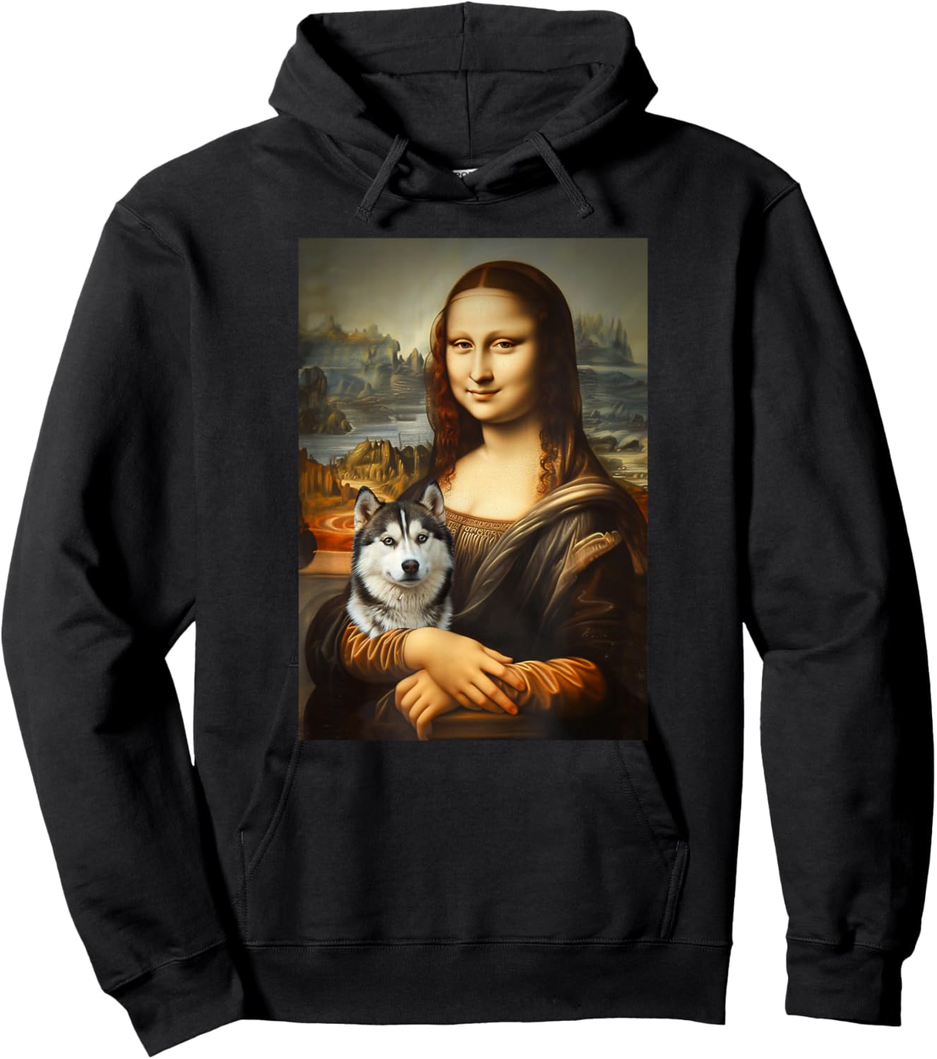 Husky Mona Lisa Painting Art Dog Mom Dad Hoodie - Hoodie | Black