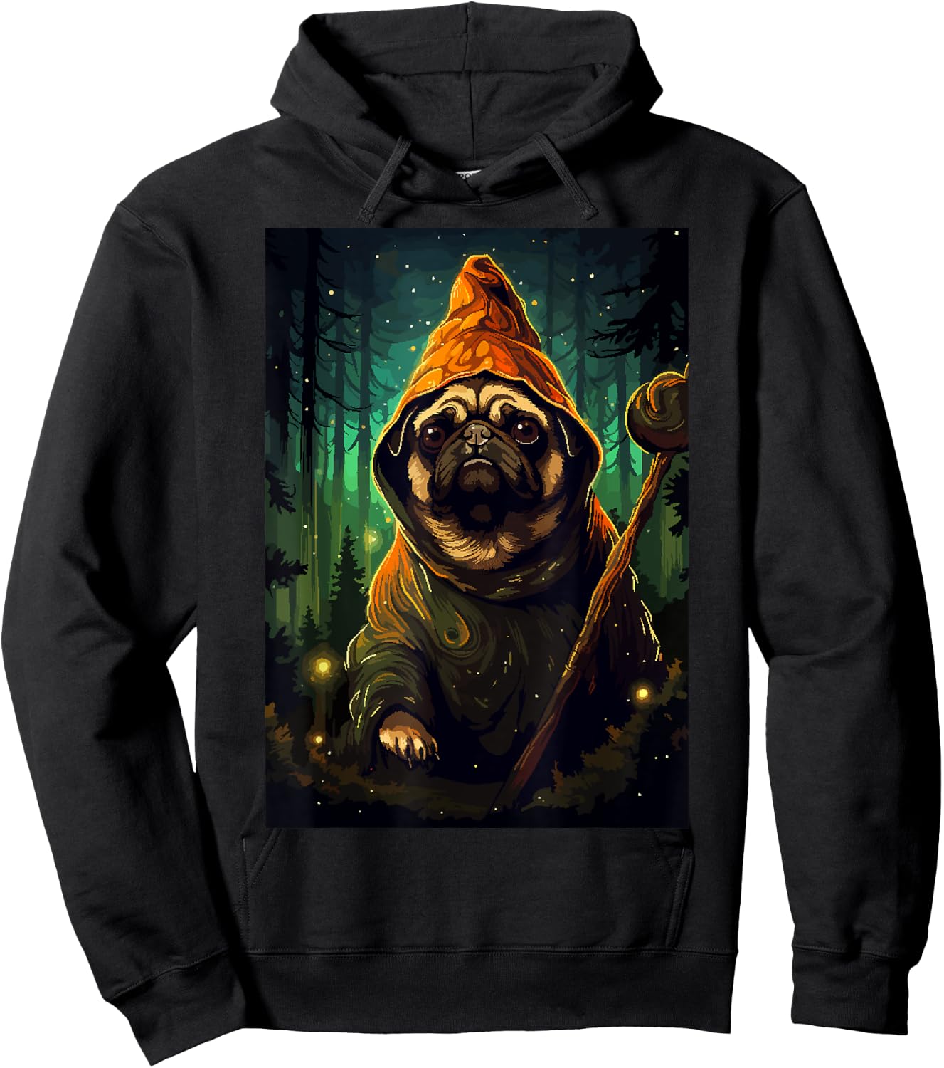 Funny Pug Wizard Retro Pixel Art Cute Dog Women Kids Hoodie - Hoodie | Black